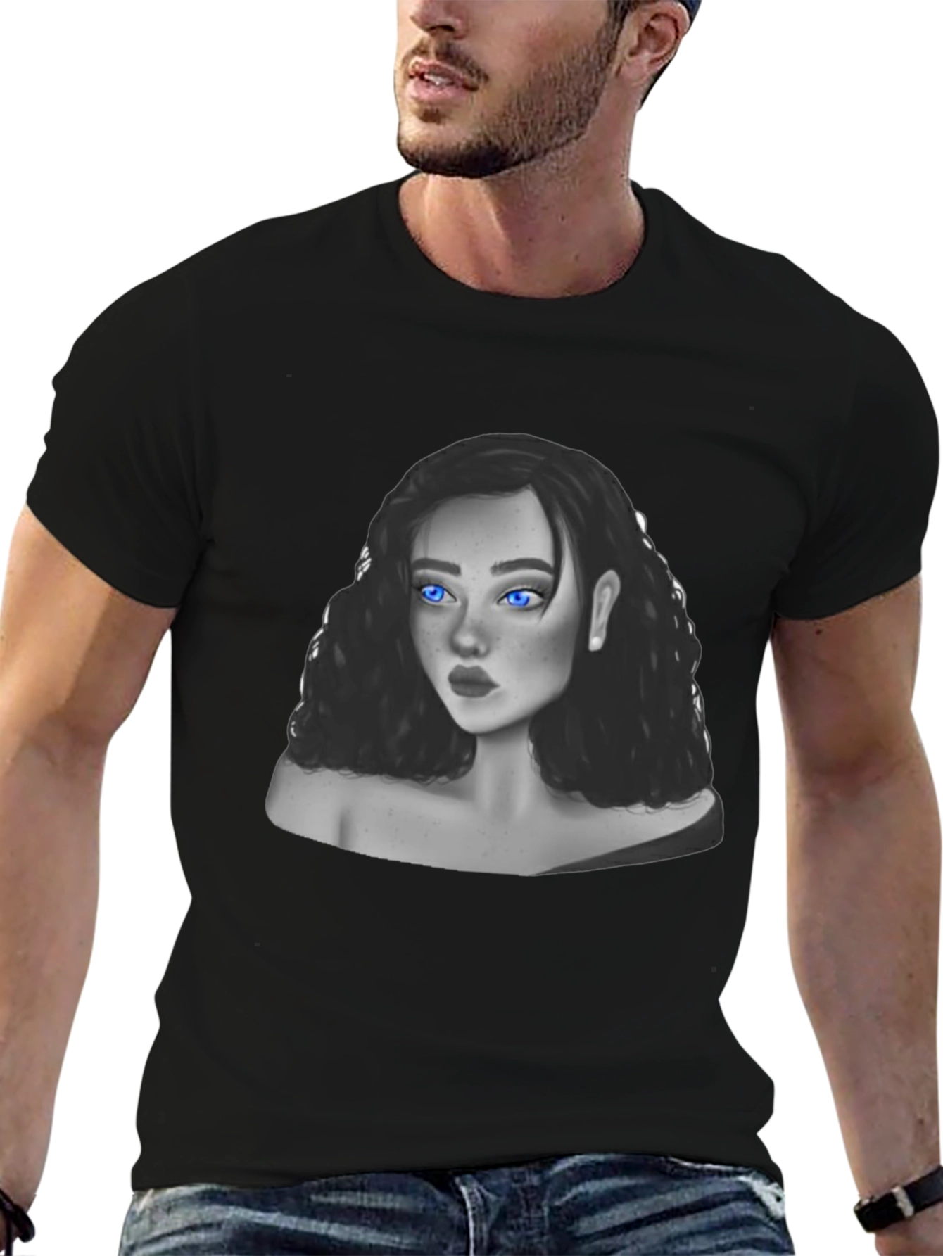 Woman Portrait Graphic Tee - Soft Black Cotton
