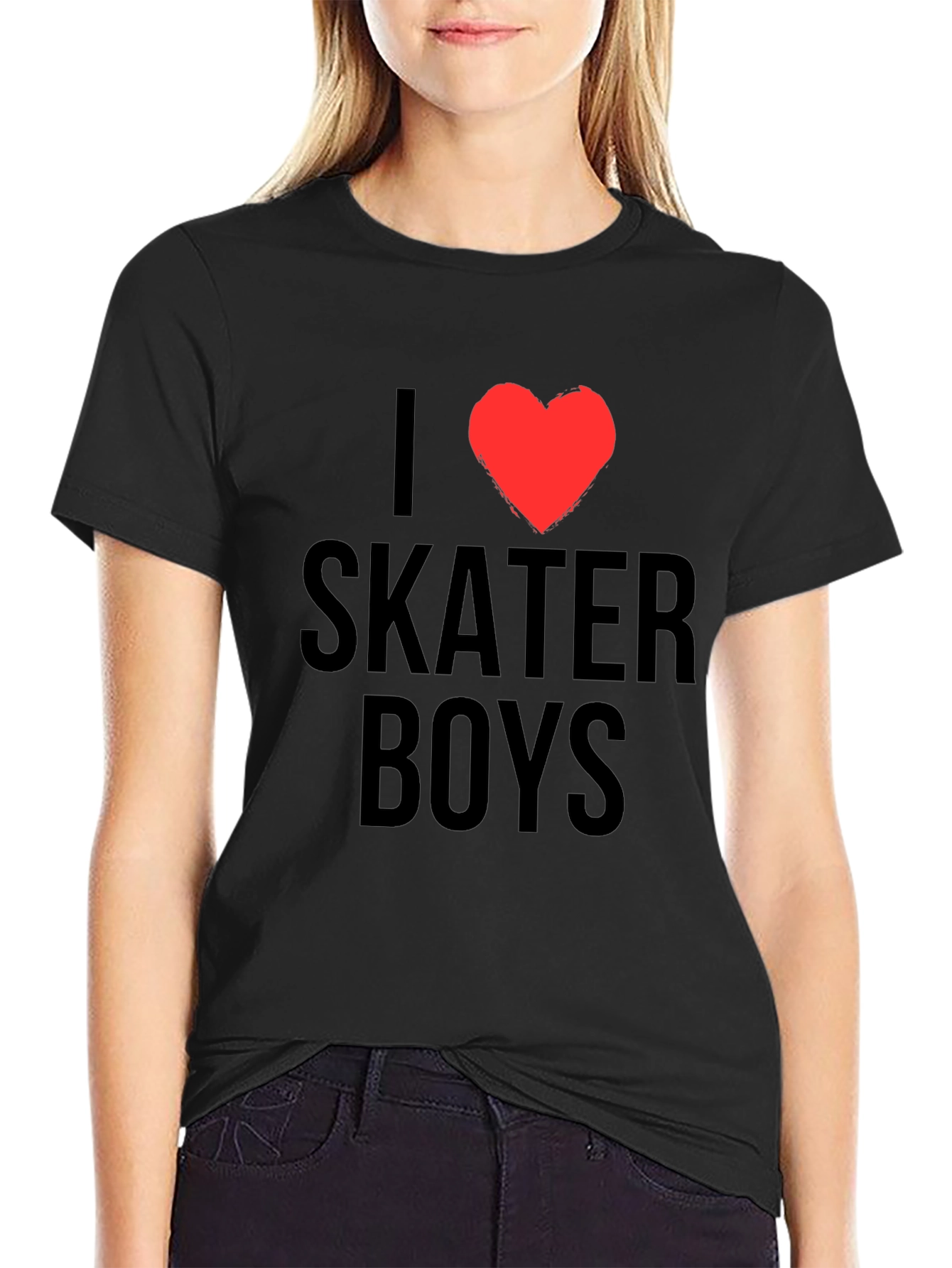 I Heart Skater Boys Black Graphic T-Shirt