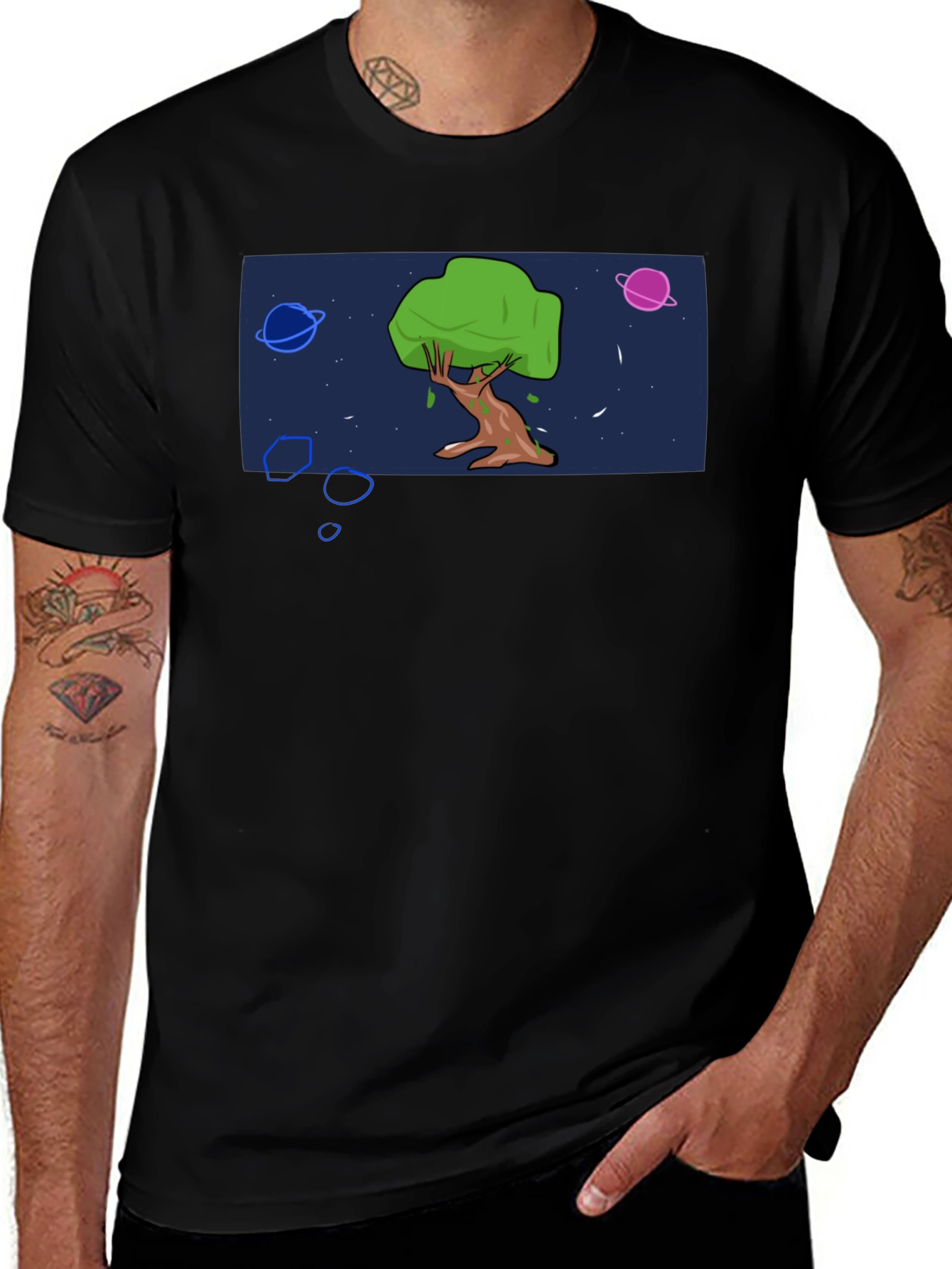 Cosmic Tree Graphic Tee - Black Cotton Blend