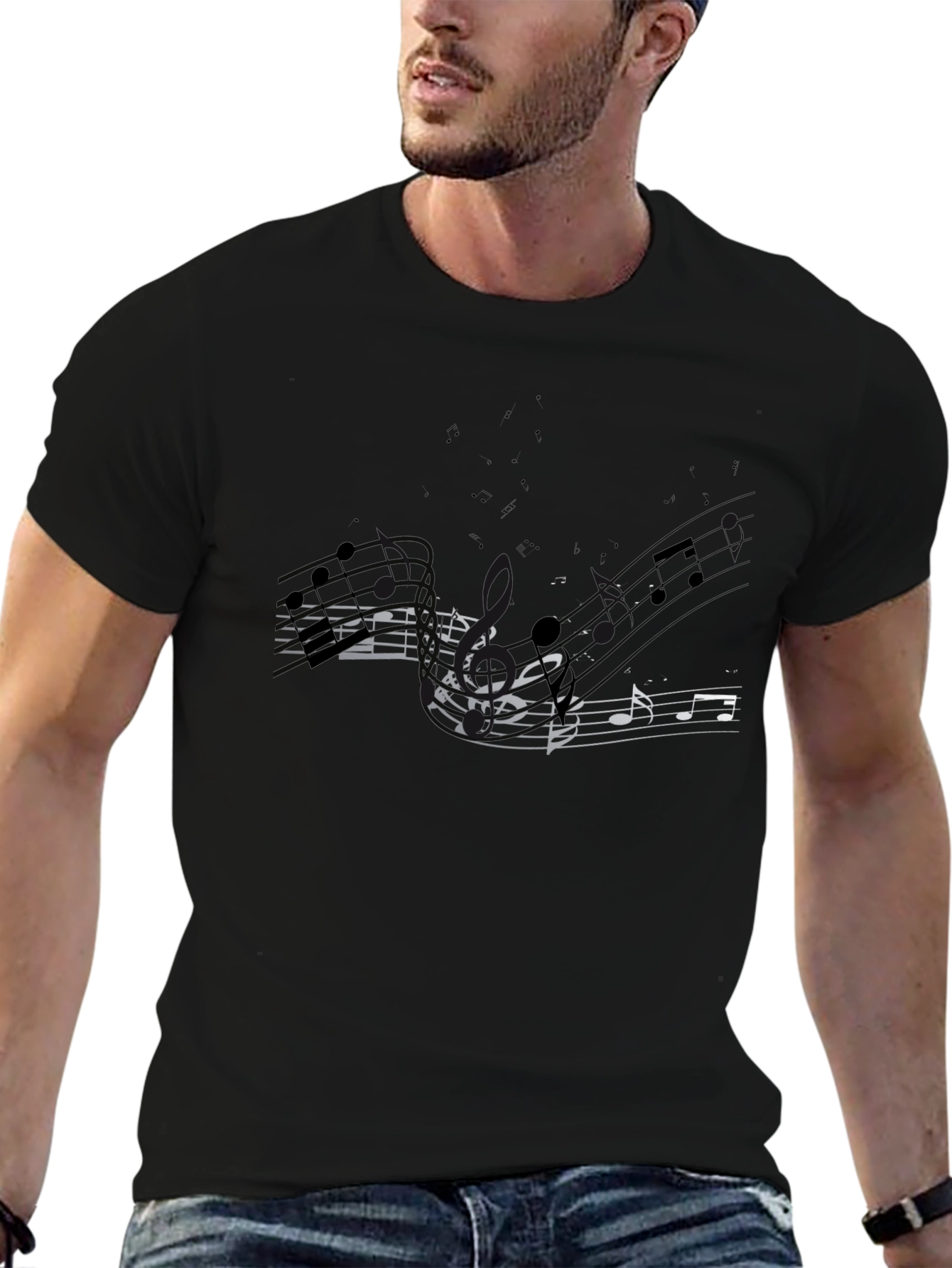 Musical Notes Graphic Tee - Black