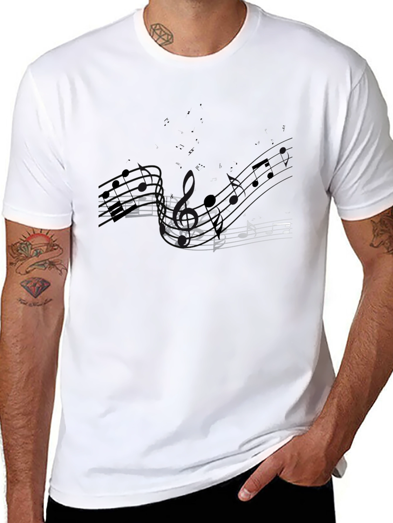 Musical Notes Graphic Tee - Black