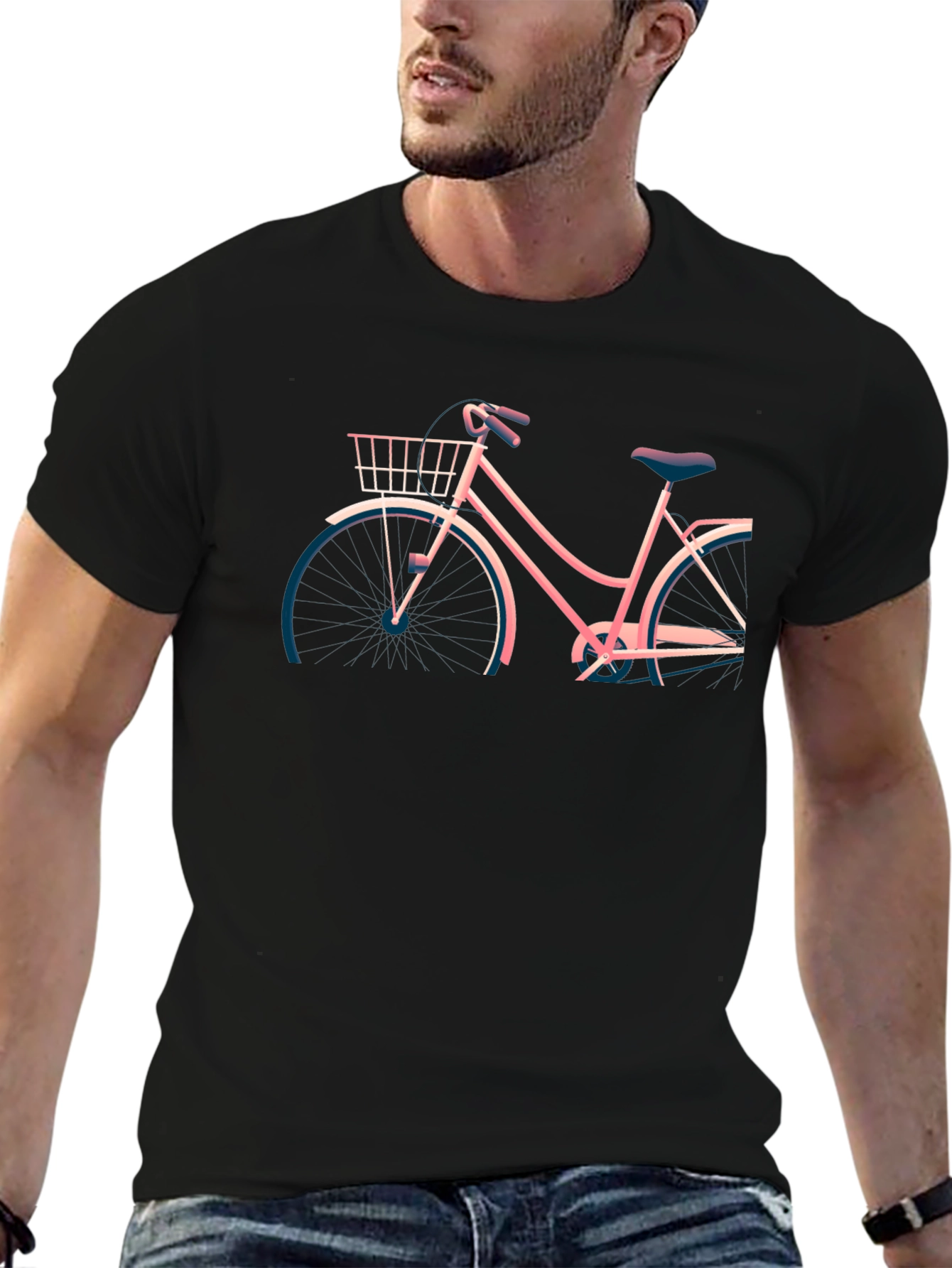Retro Bicycle Graphic Tee - Black Cotton T-Shirt