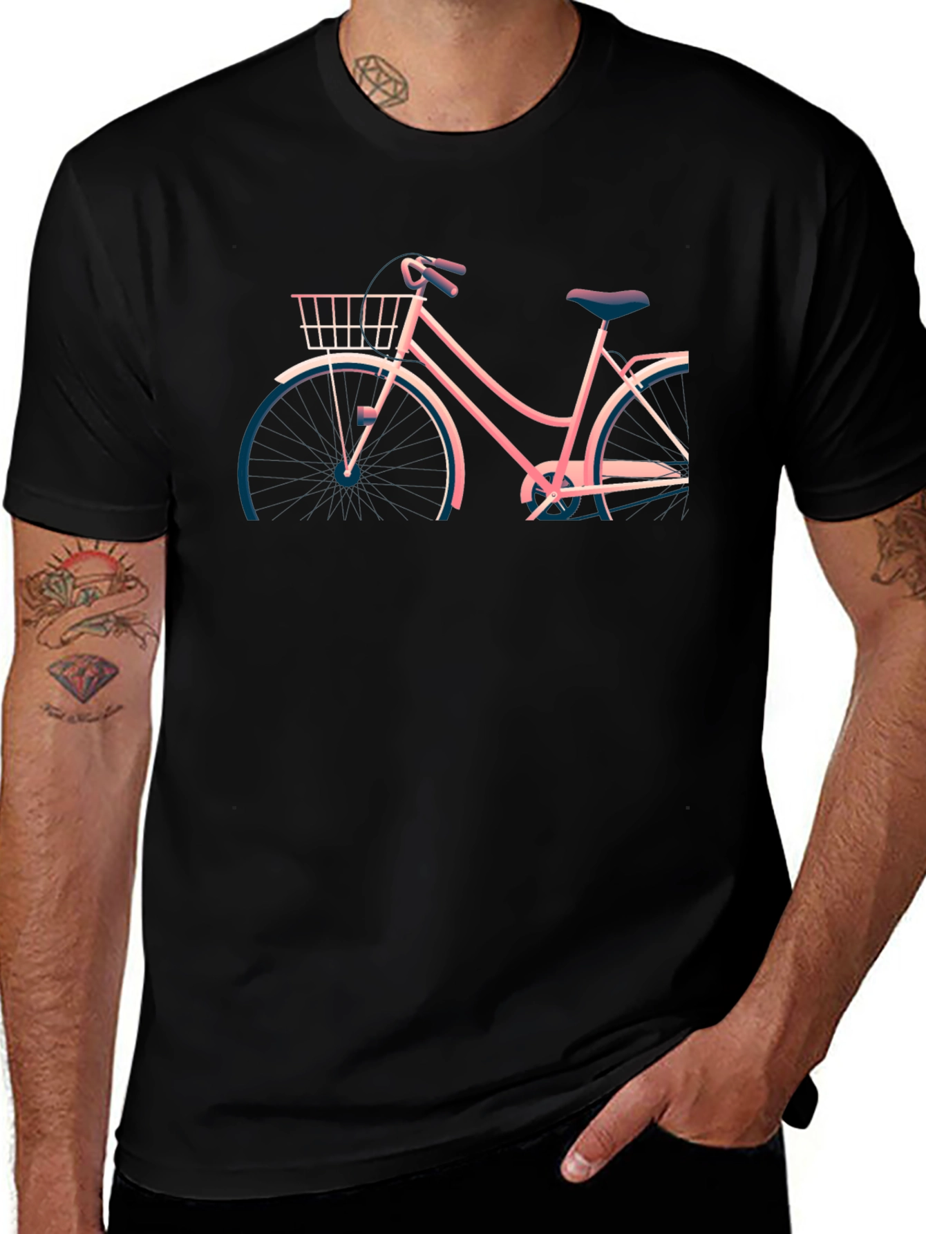 Retro Bicycle Graphic Tee - Black Cotton T-Shirt