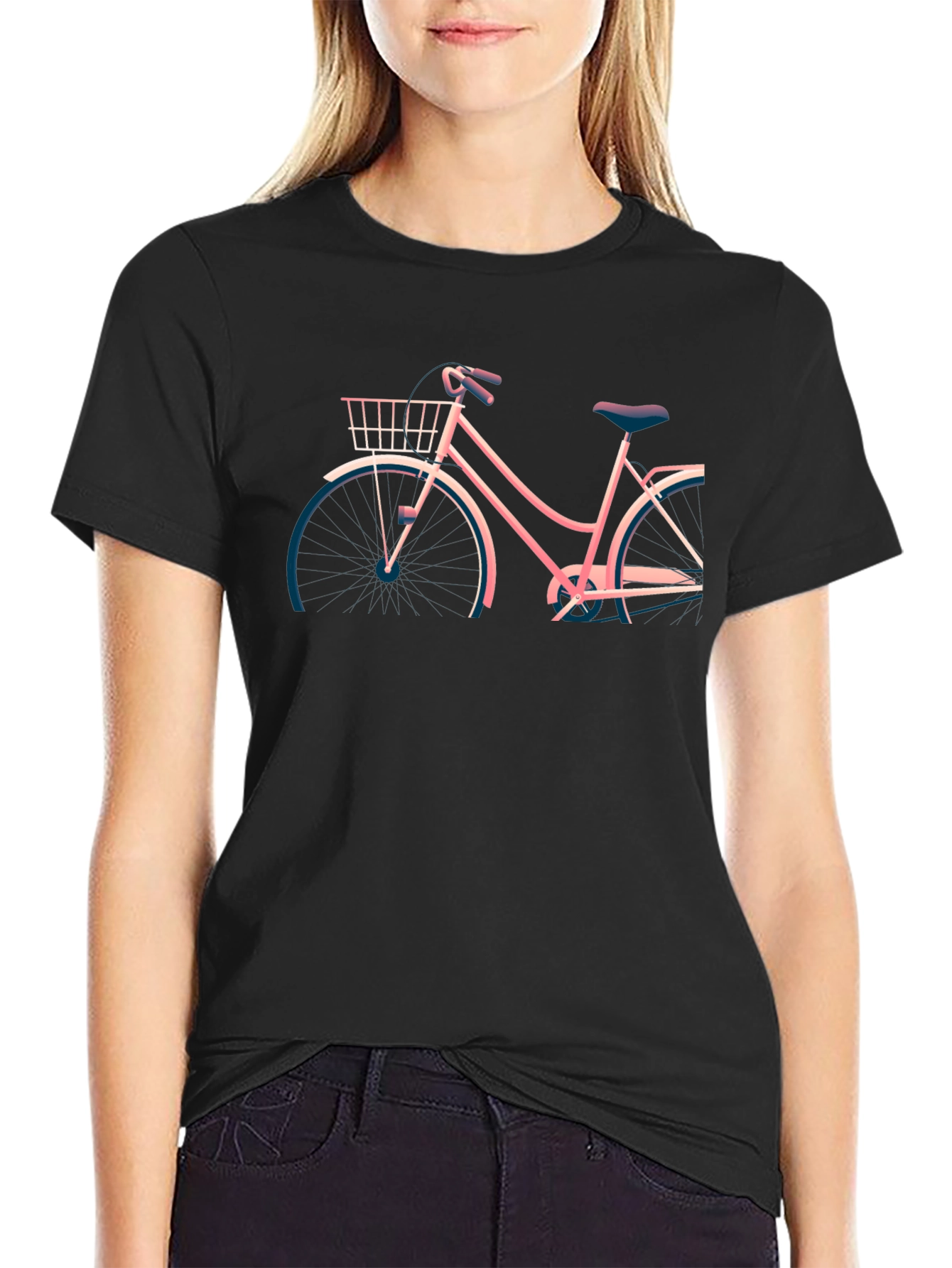 Retro Bicycle Graphic Tee - Black Cotton T-Shirt