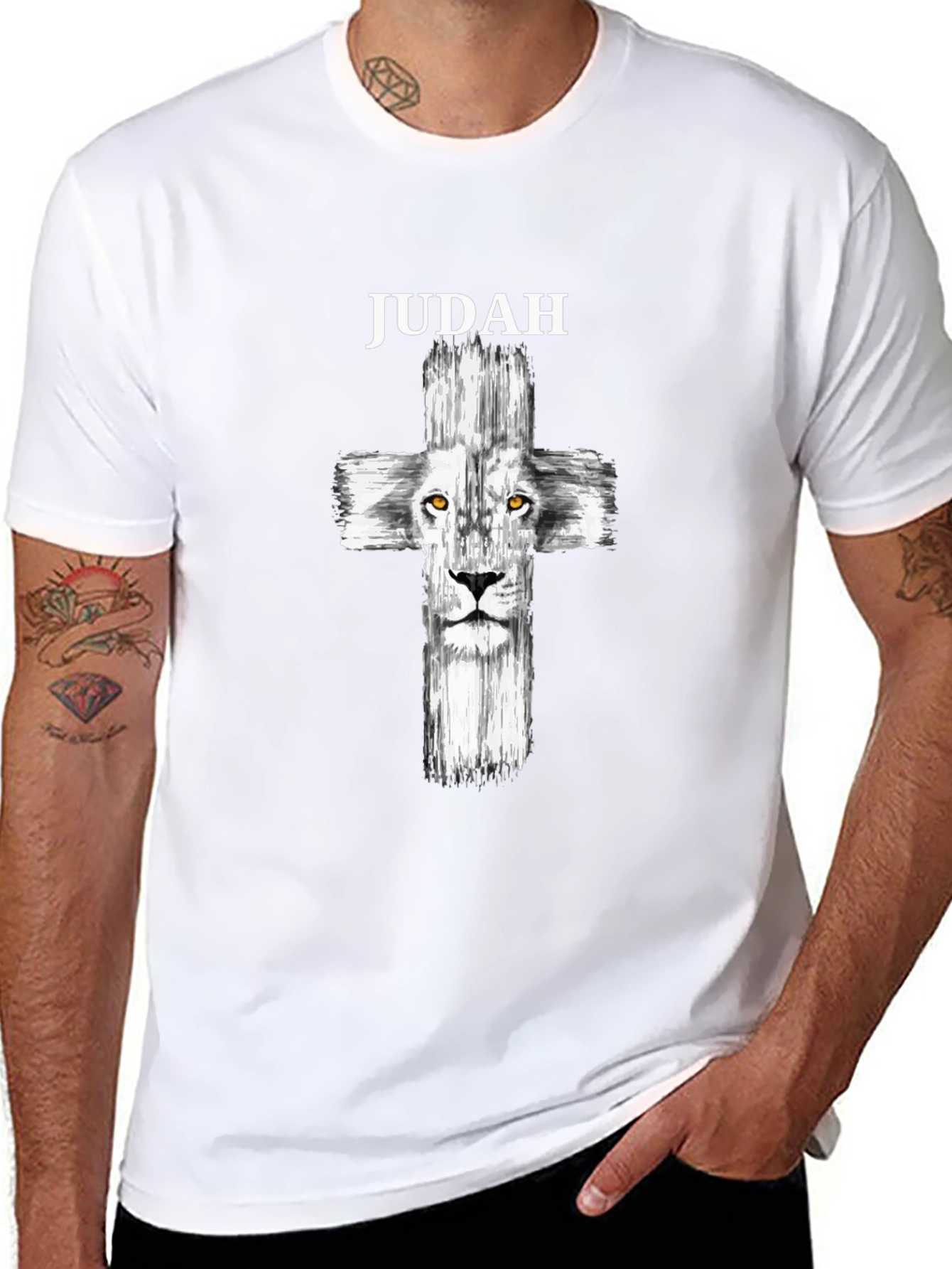 Judah Lion Cross Graphic T-Shirt - Black