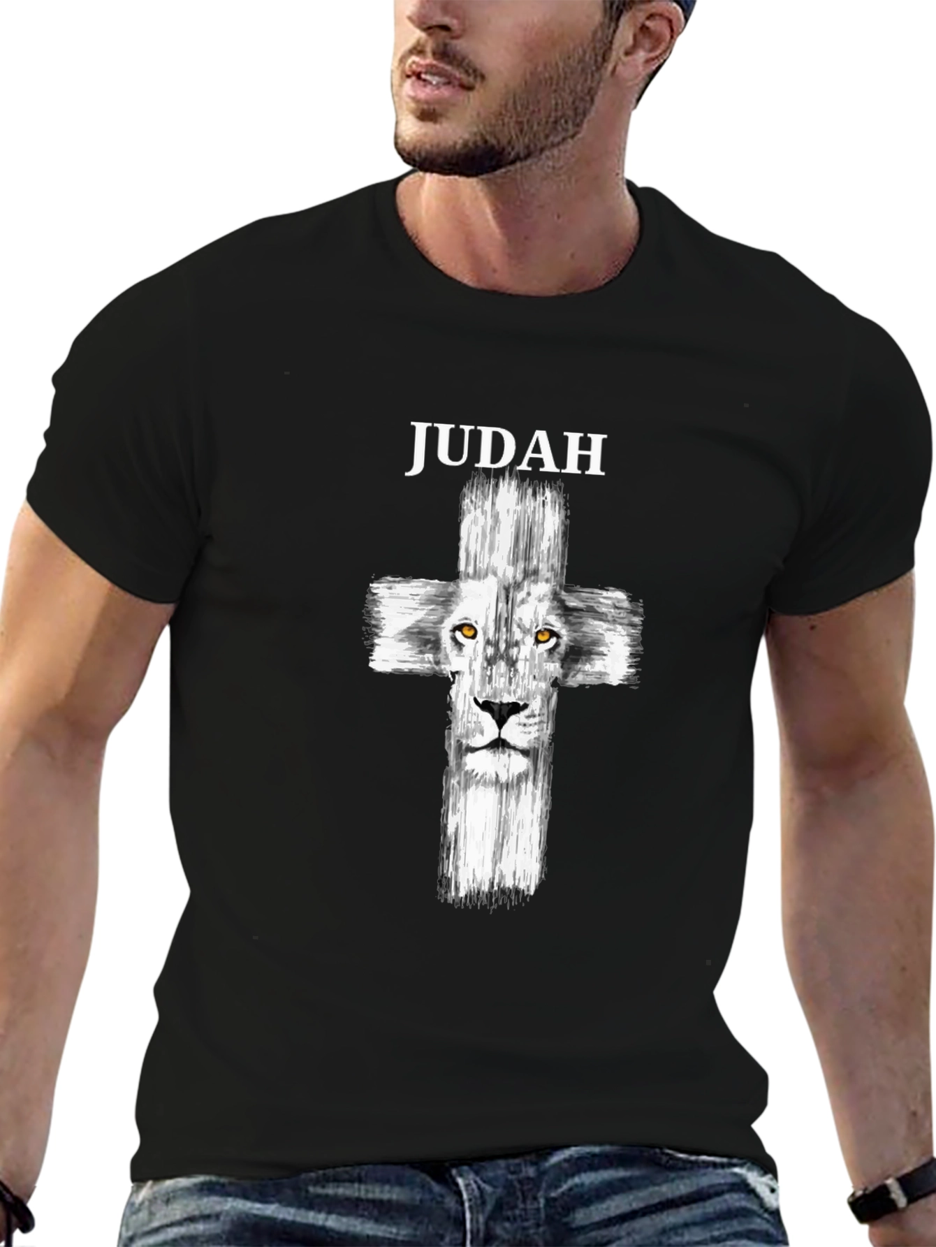 Judah Lion Cross Graphic T-Shirt - Black