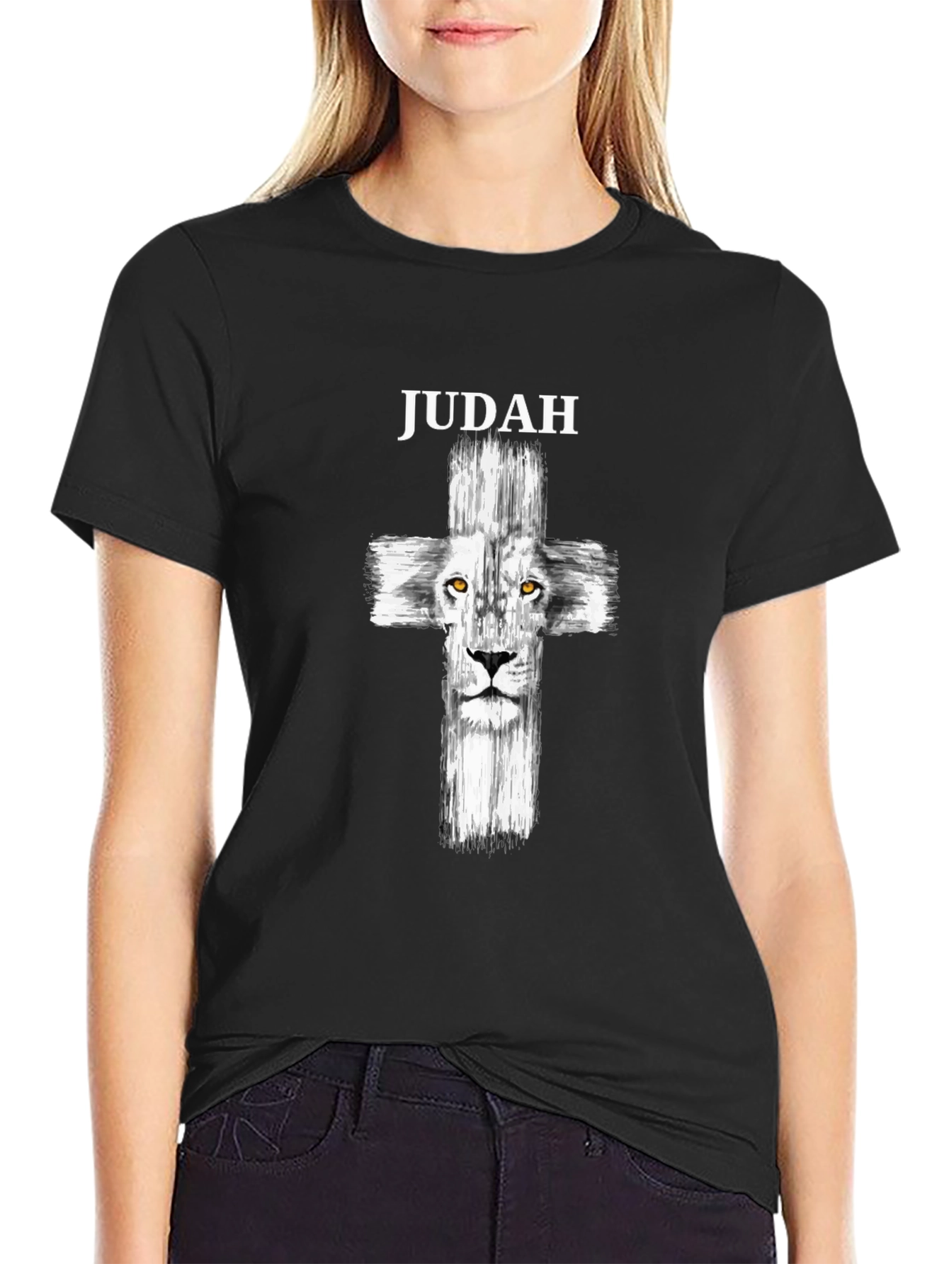 Judah Lion Cross Graphic T-Shirt - Black