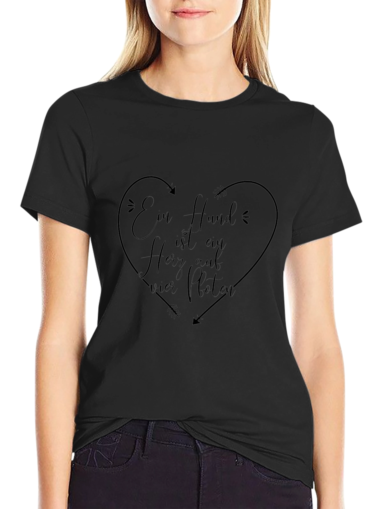 Mens Black T-Shirt with Dog Heart Graphic