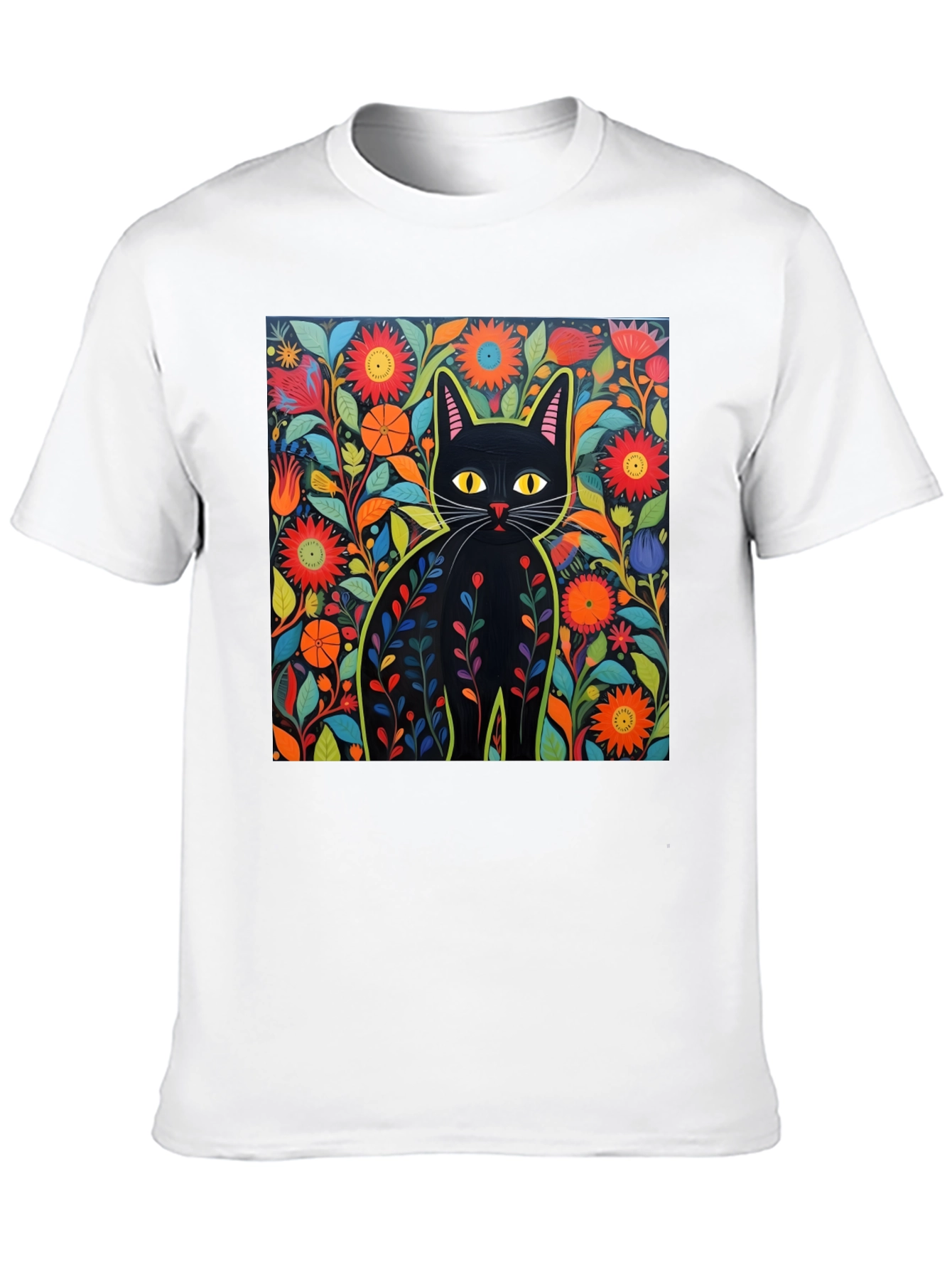 Floral Cat Graphic Tee - Unique Design
