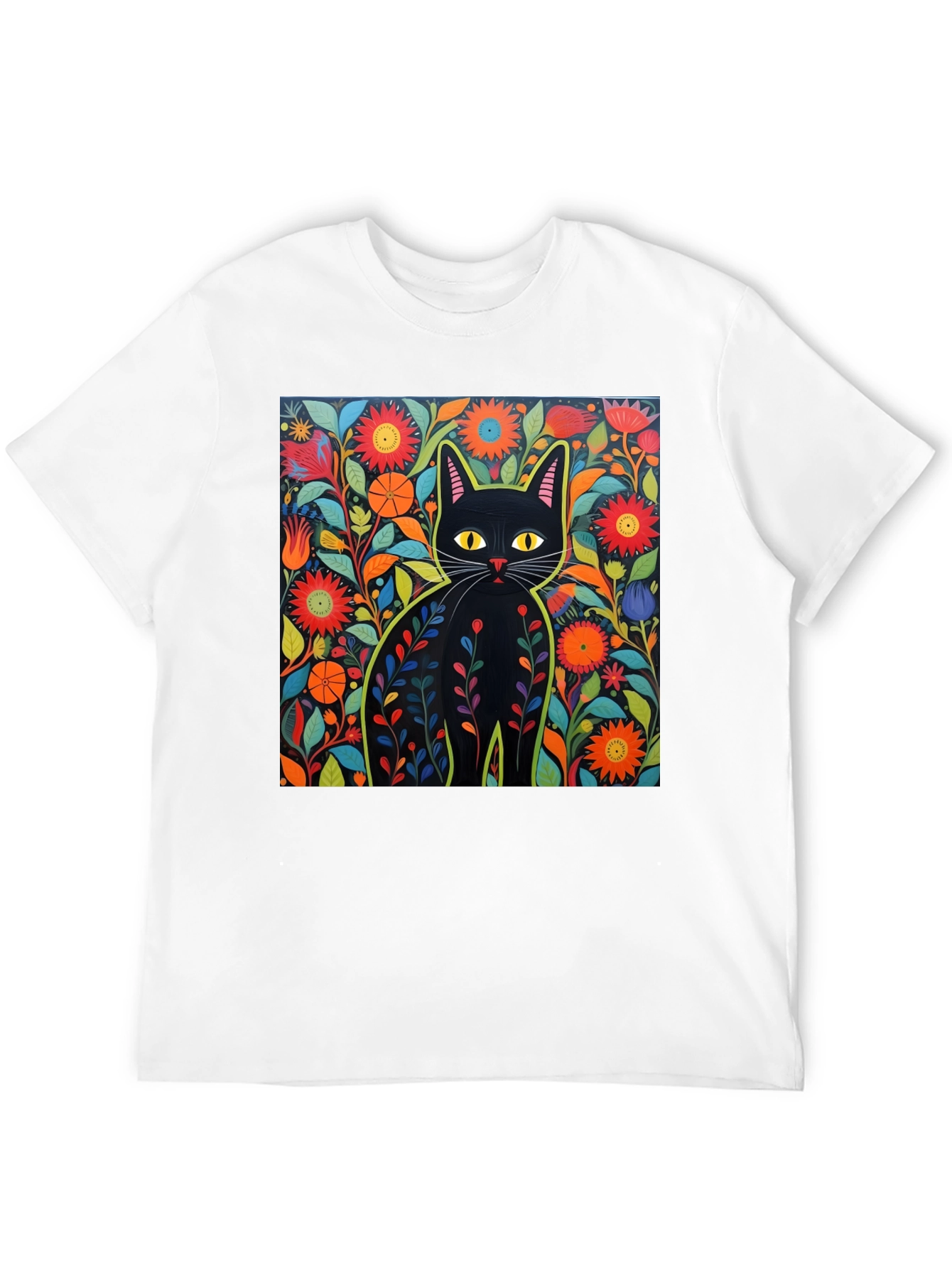 Floral Cat Graphic Tee - Unique Design