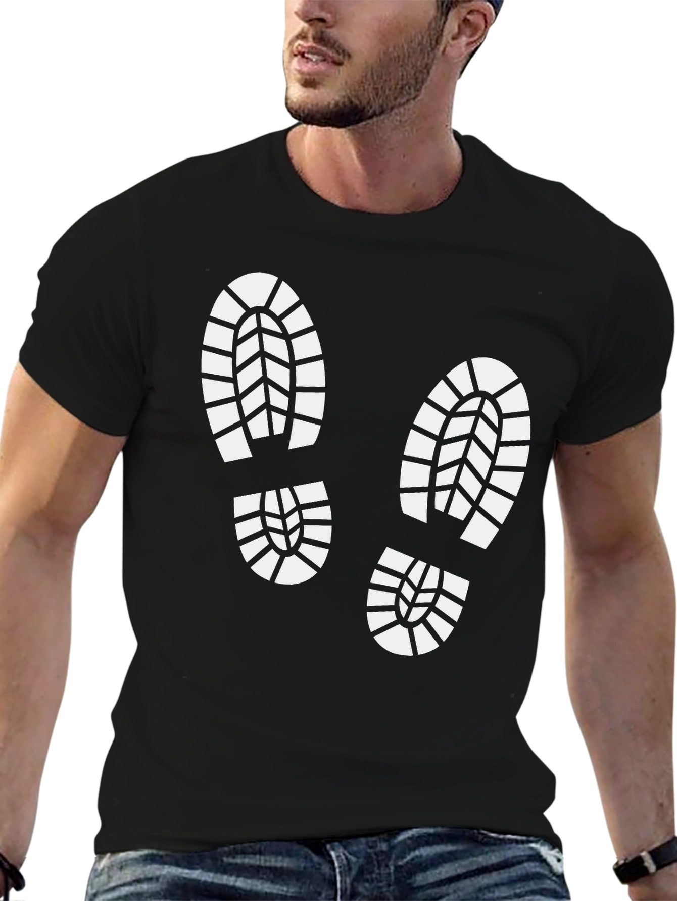 Footprint Graphic Tee - Black Cotton T-Shirt