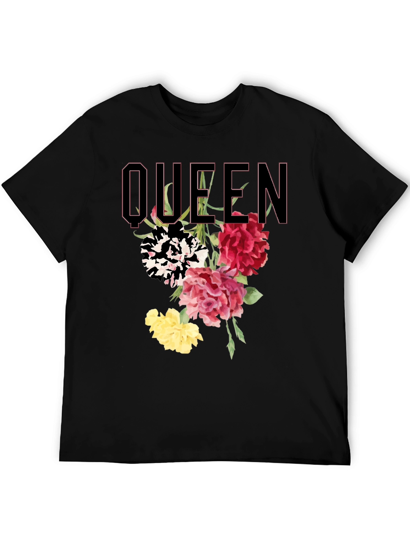 Queen Floral Print Black T-Shirt