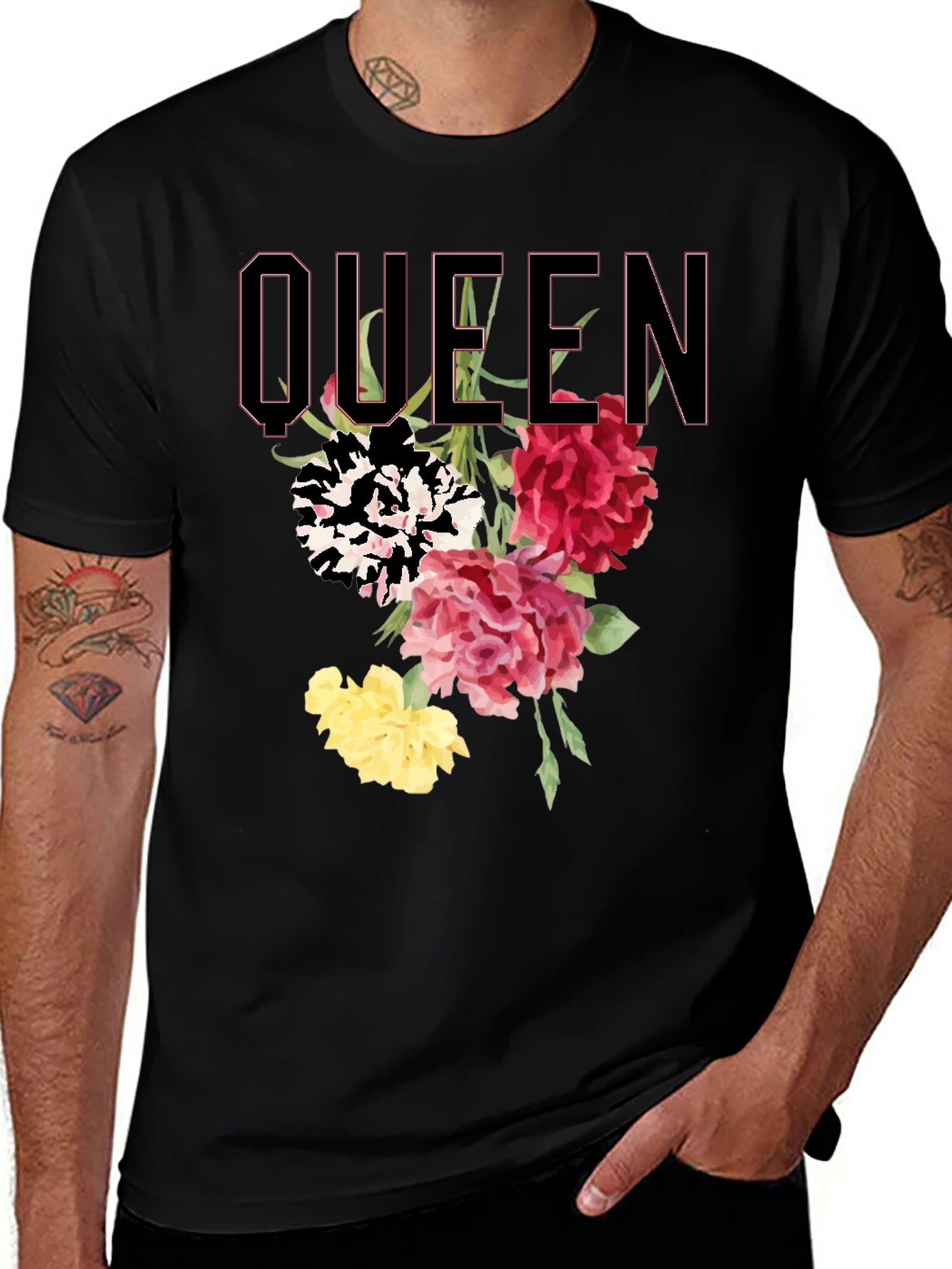 Queen Floral Print Black T-Shirt