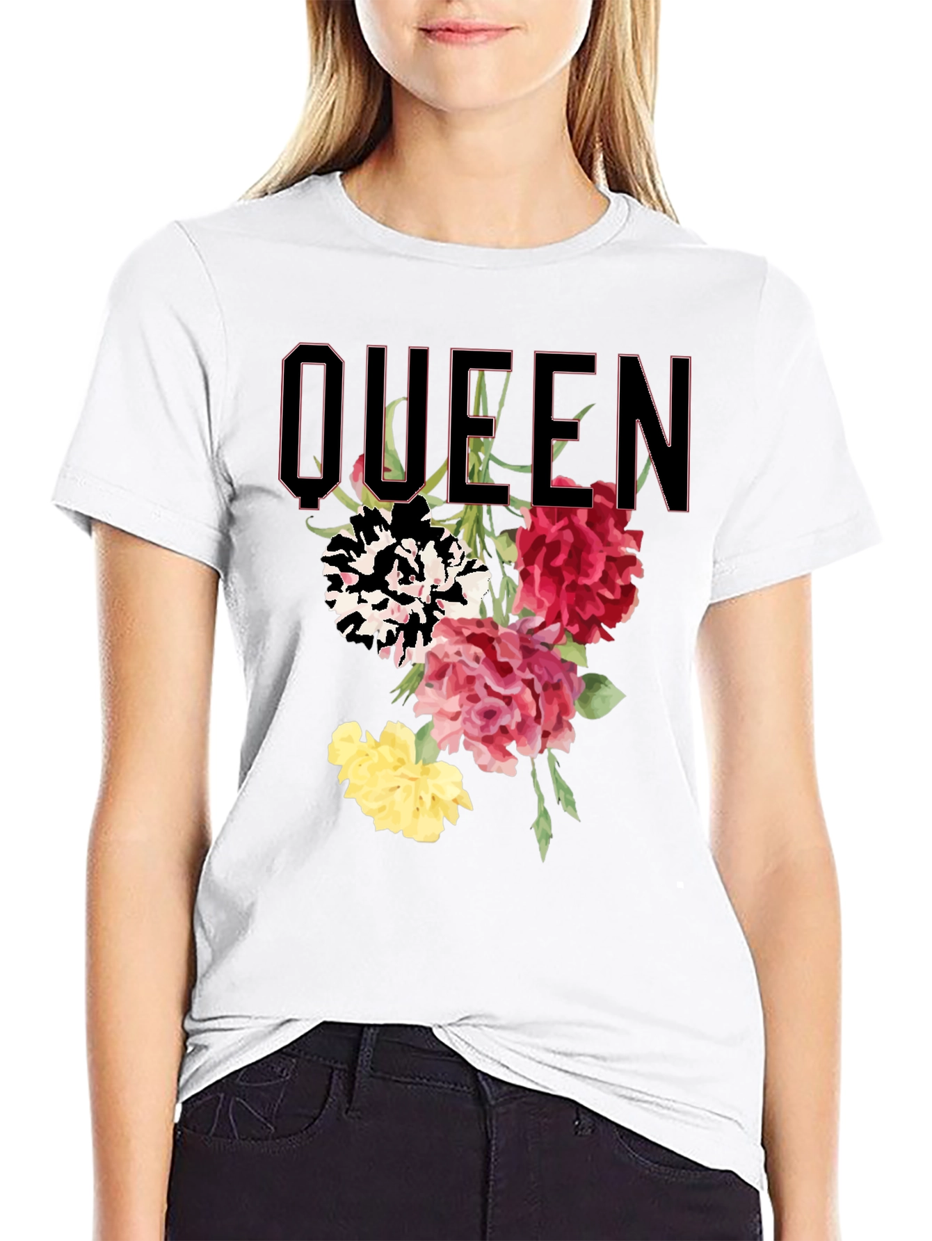 Queen Floral Print Black T-Shirt