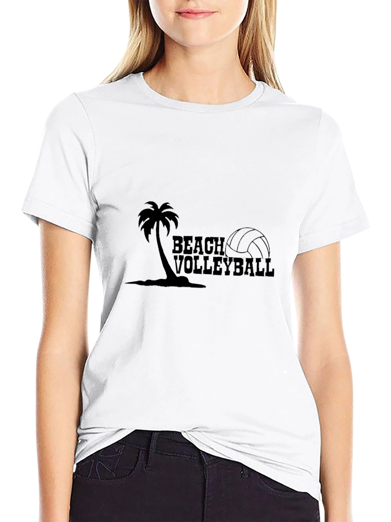 Black Beach Volleyball Palm Tree Graphic Tee