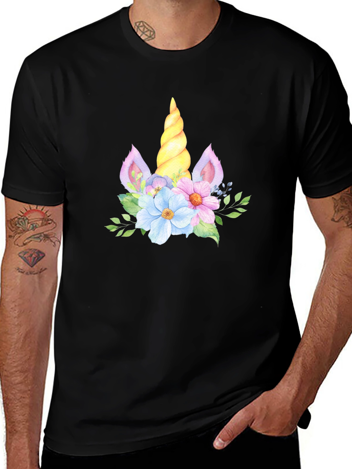 Unicorn Floral T-Shirt - Black