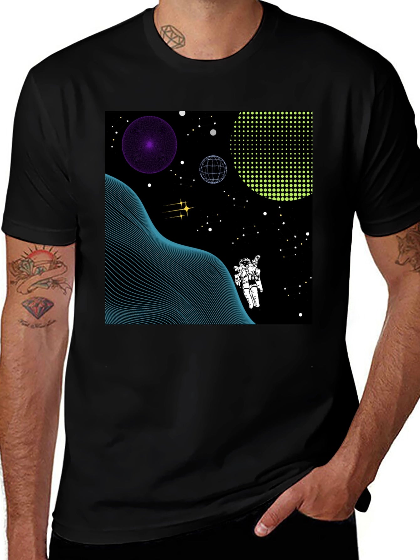 Astronaut Space Graphic Tee - Black Cotton T-Shirt