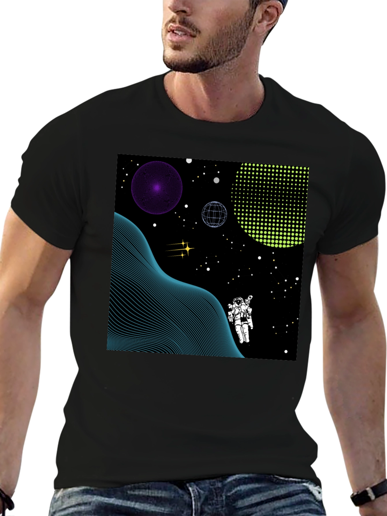 Astronaut Space Graphic Tee - Black Cotton T-Shirt