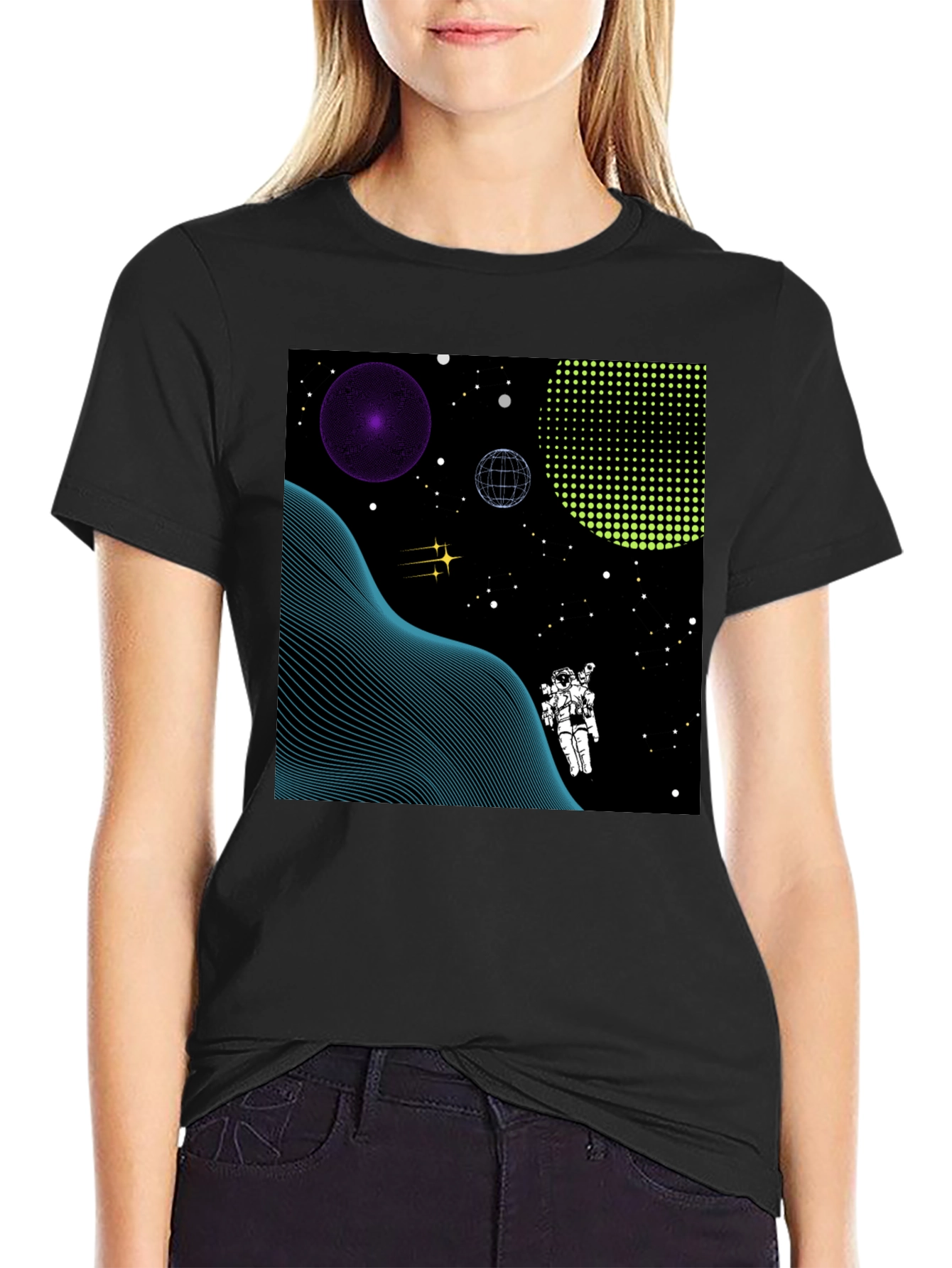 Astronaut Space Graphic Tee - Black Cotton T-Shirt