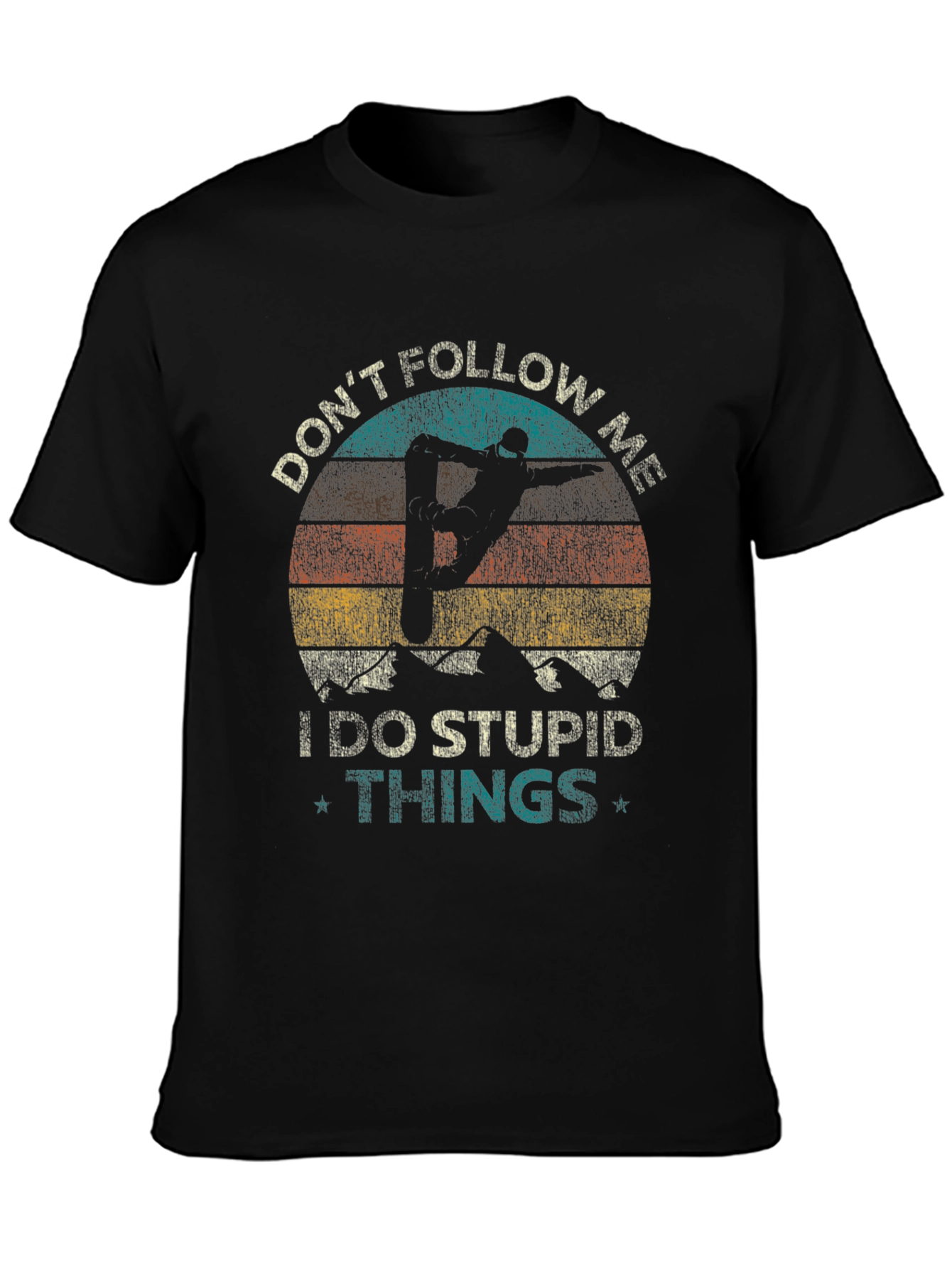 Retro Skiing T-Shirt - Dont Follow Me - Black