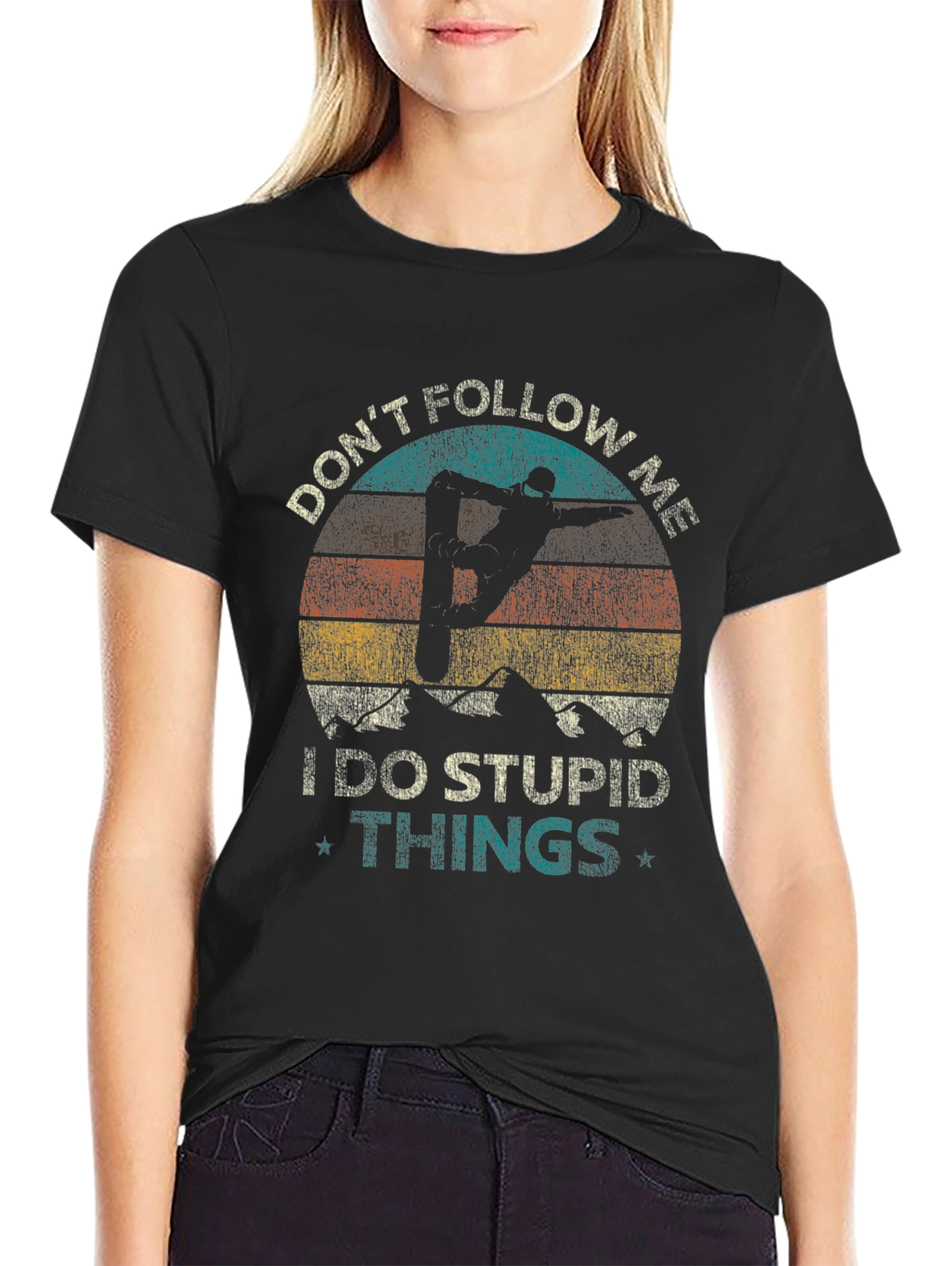 Retro Skiing T-Shirt - Dont Follow Me - Black