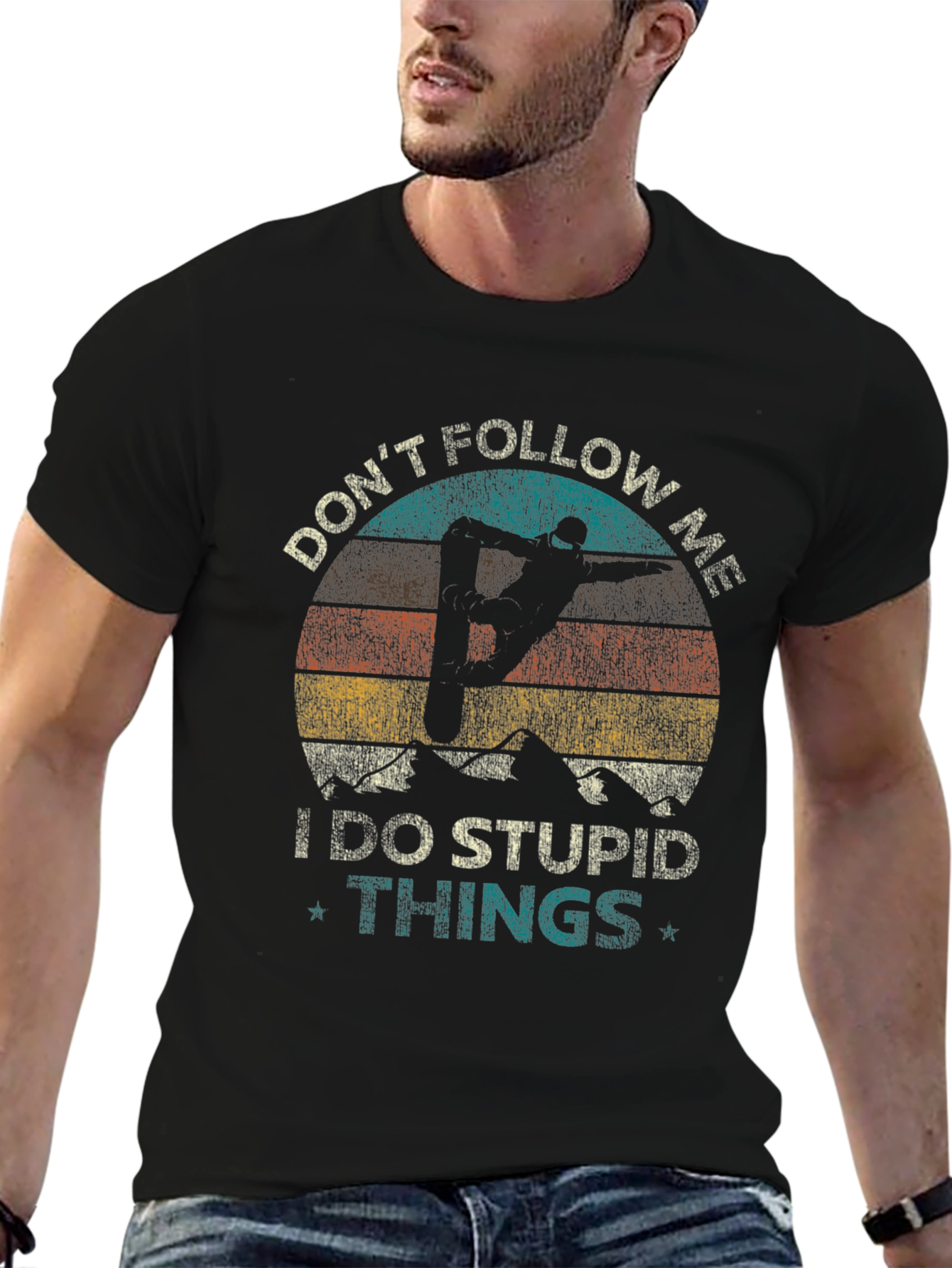 Retro Skiing T-Shirt - Dont Follow Me - Black
