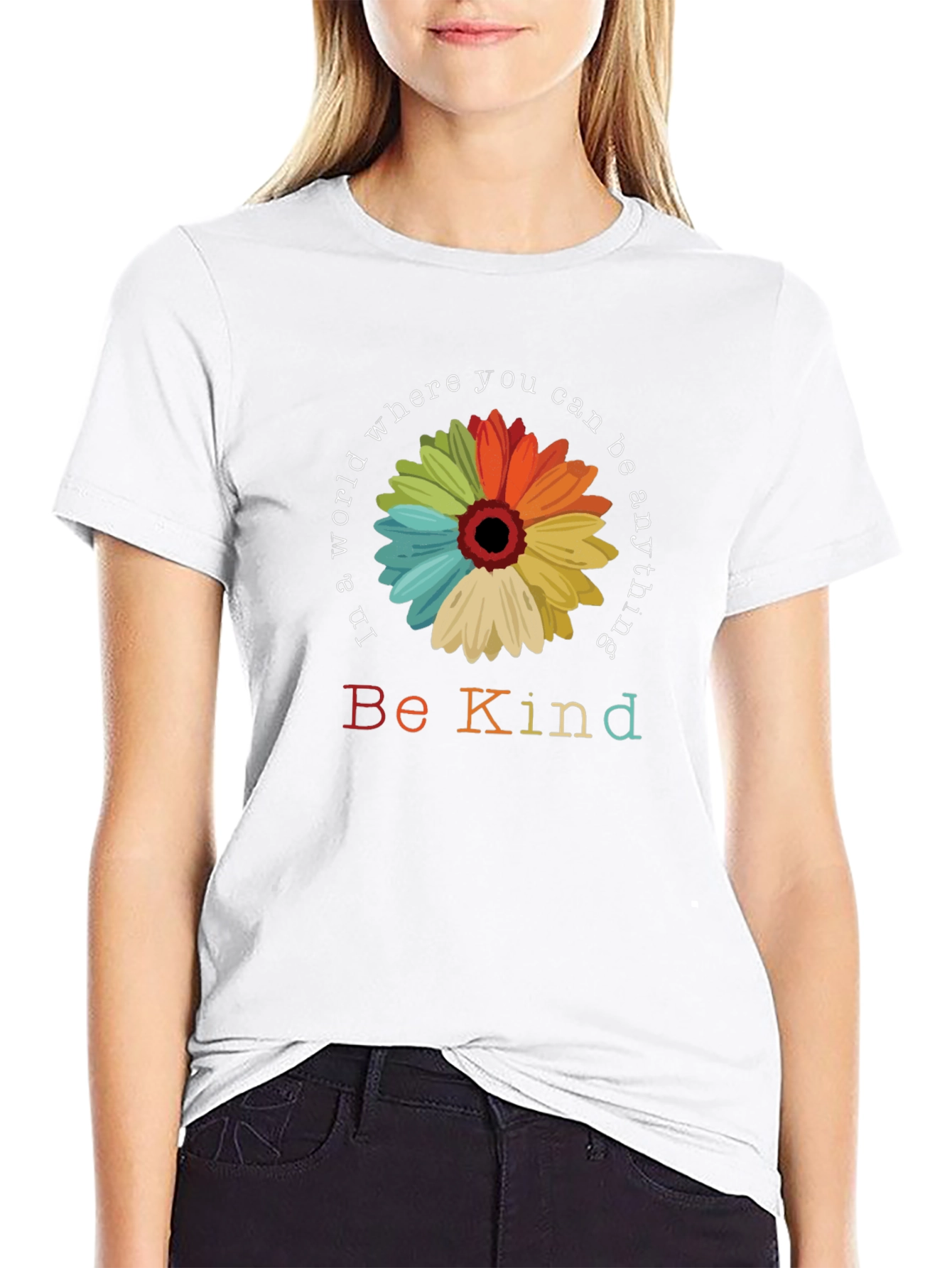 Be Kind T-Shirt: Rainbow Flower Graphic Tee