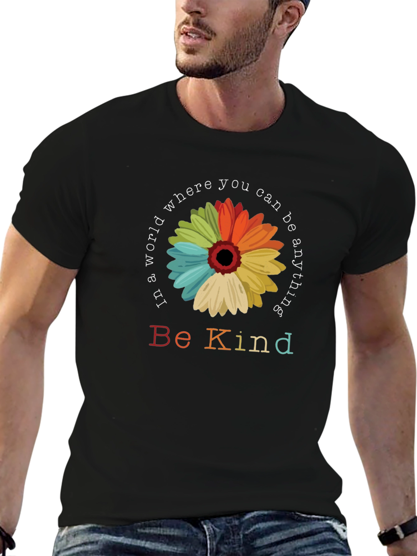 Be Kind T-Shirt: Rainbow Flower Graphic Tee