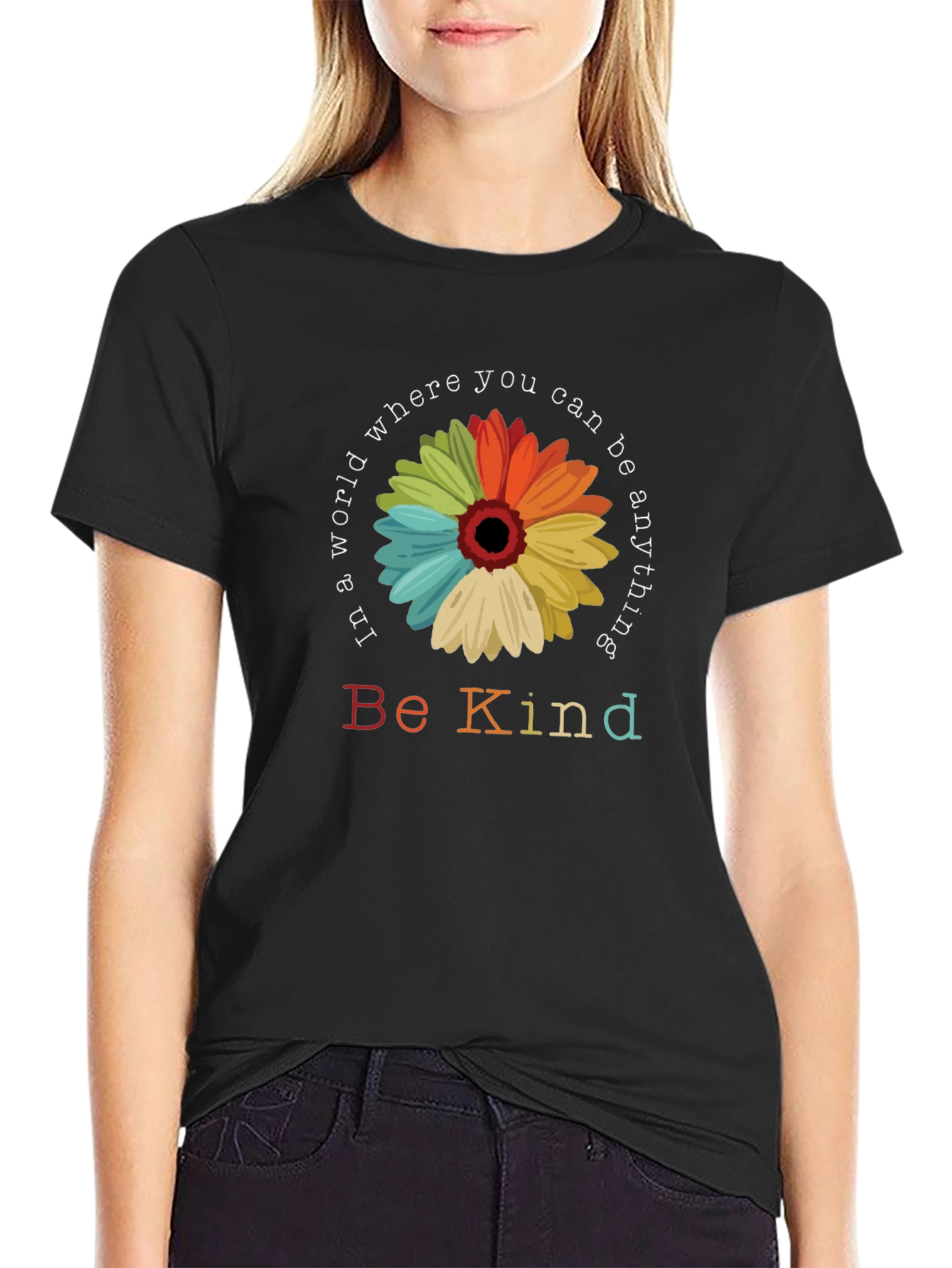Be Kind T-Shirt: Rainbow Flower Graphic Tee