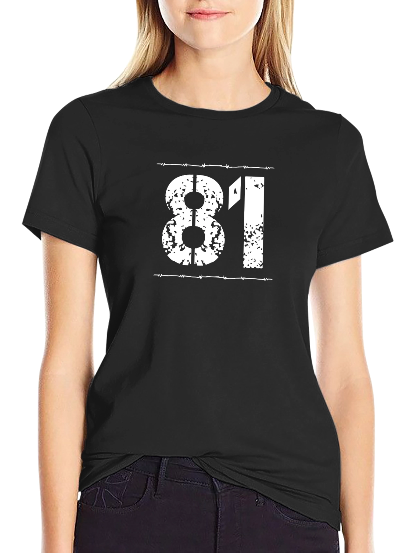 Distressed 81 Graphic Tee - Black Cotton
