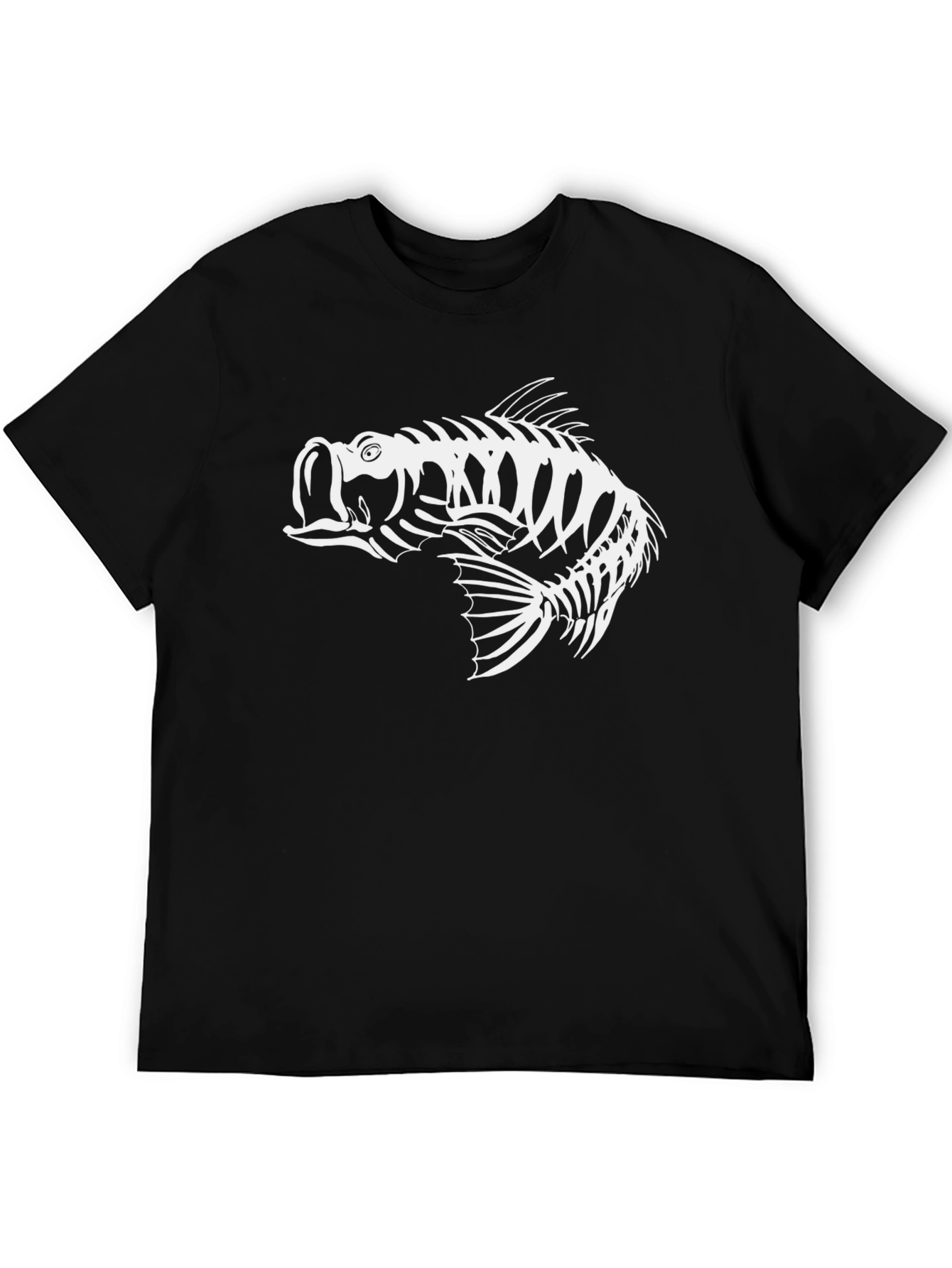 Skeleton Fish Graphic Tee - Black Cotton T-Shirt