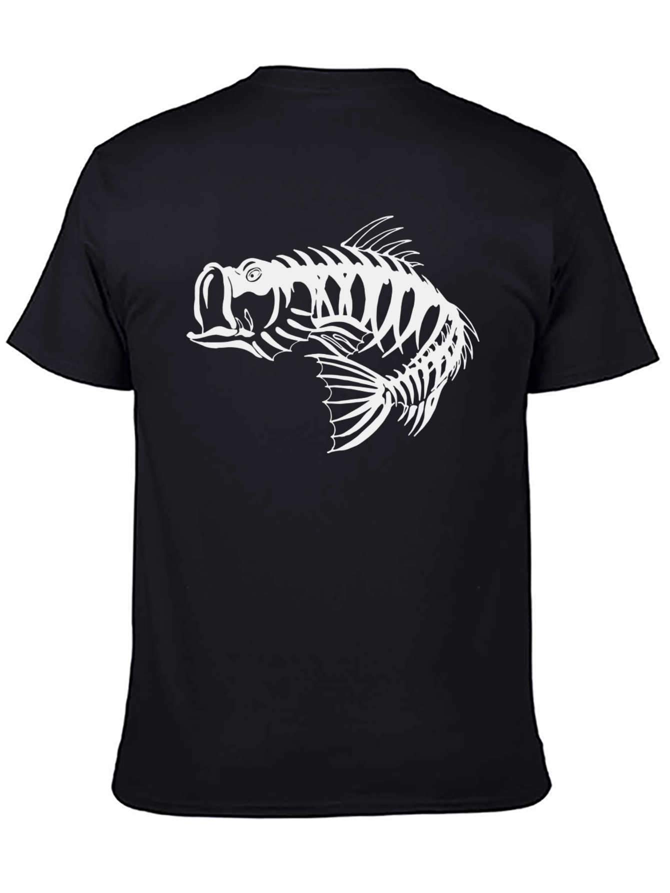 Skeleton Fish Graphic Tee - Black Cotton T-Shirt