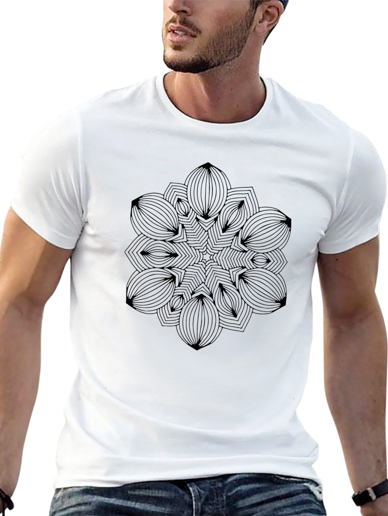 Geometric Mandala Graphic Print Black T-Shirt