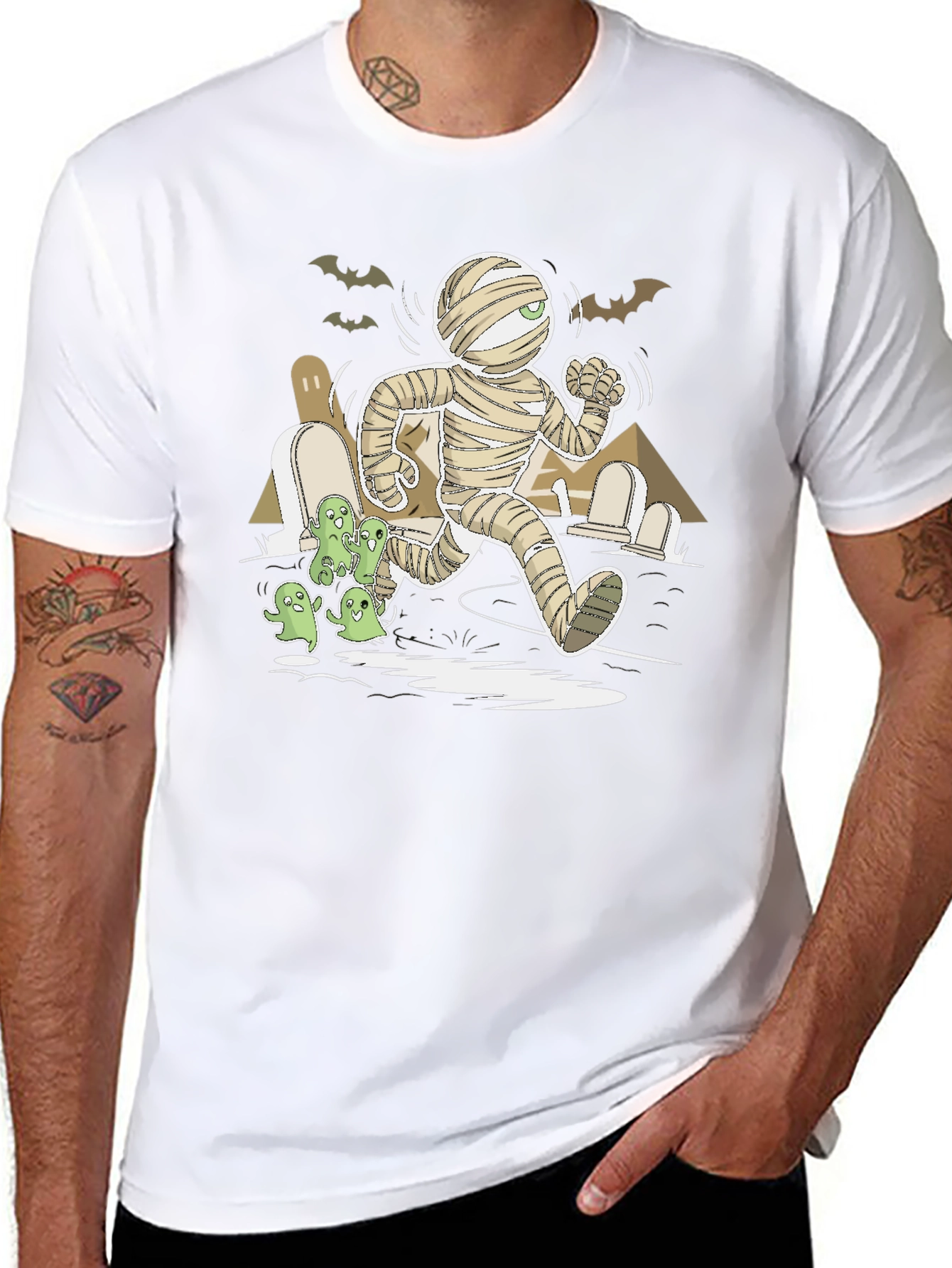 Halloween Mummy Chasing Ghosts Graphic Tee