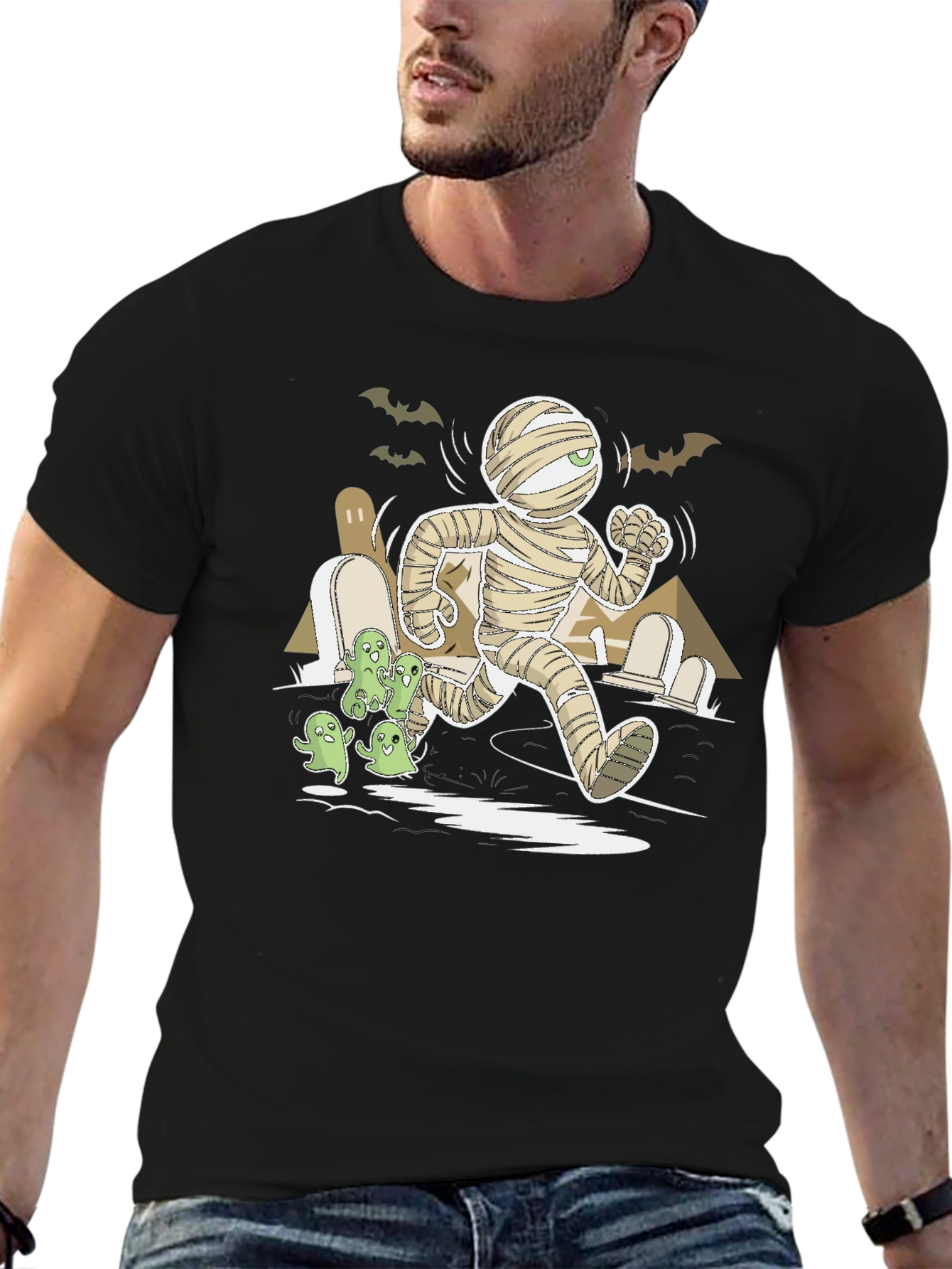 Halloween Mummy Chasing Ghosts Graphic Tee