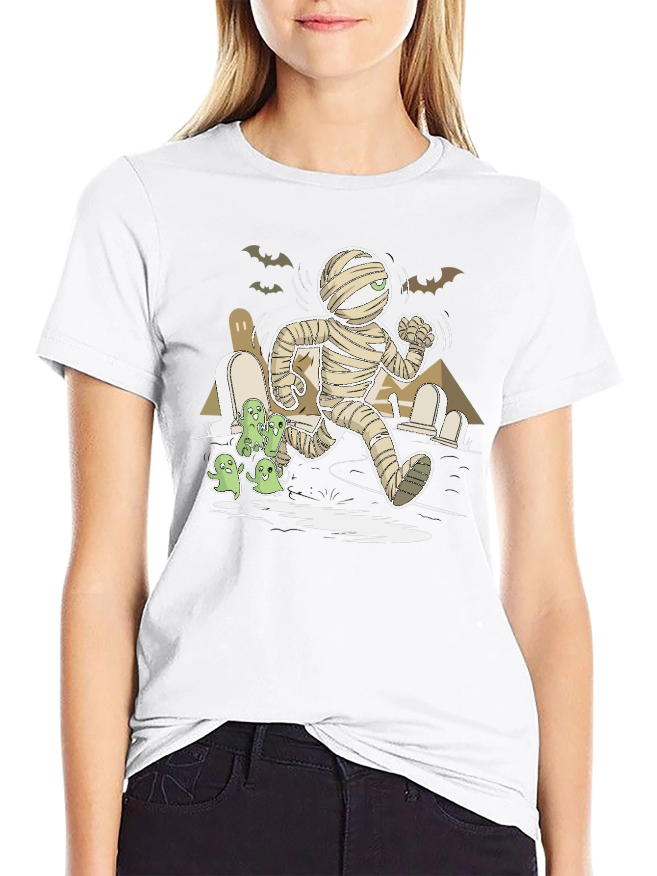 Halloween Mummy Chasing Ghosts Graphic Tee