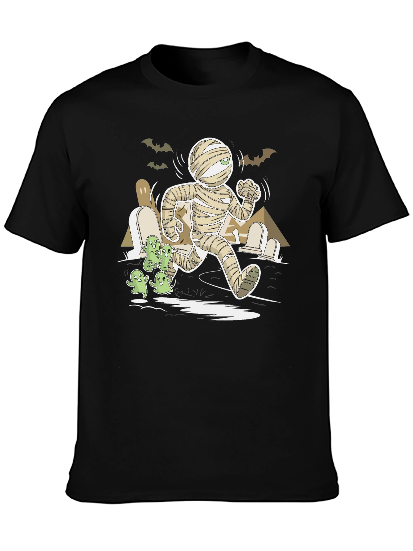 Halloween Mummy Chasing Ghosts Graphic Tee