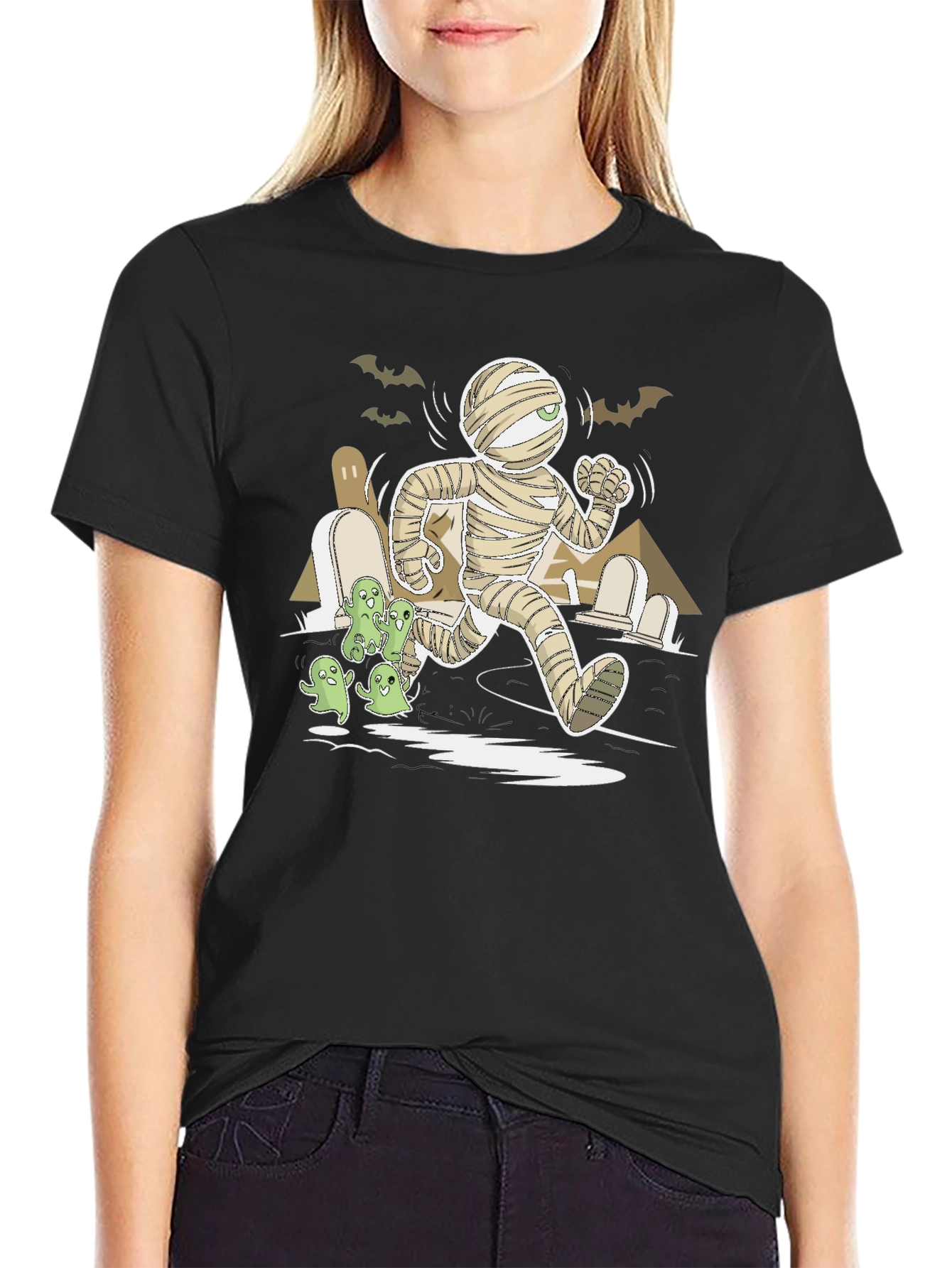 Halloween Mummy Chasing Ghosts Graphic Tee