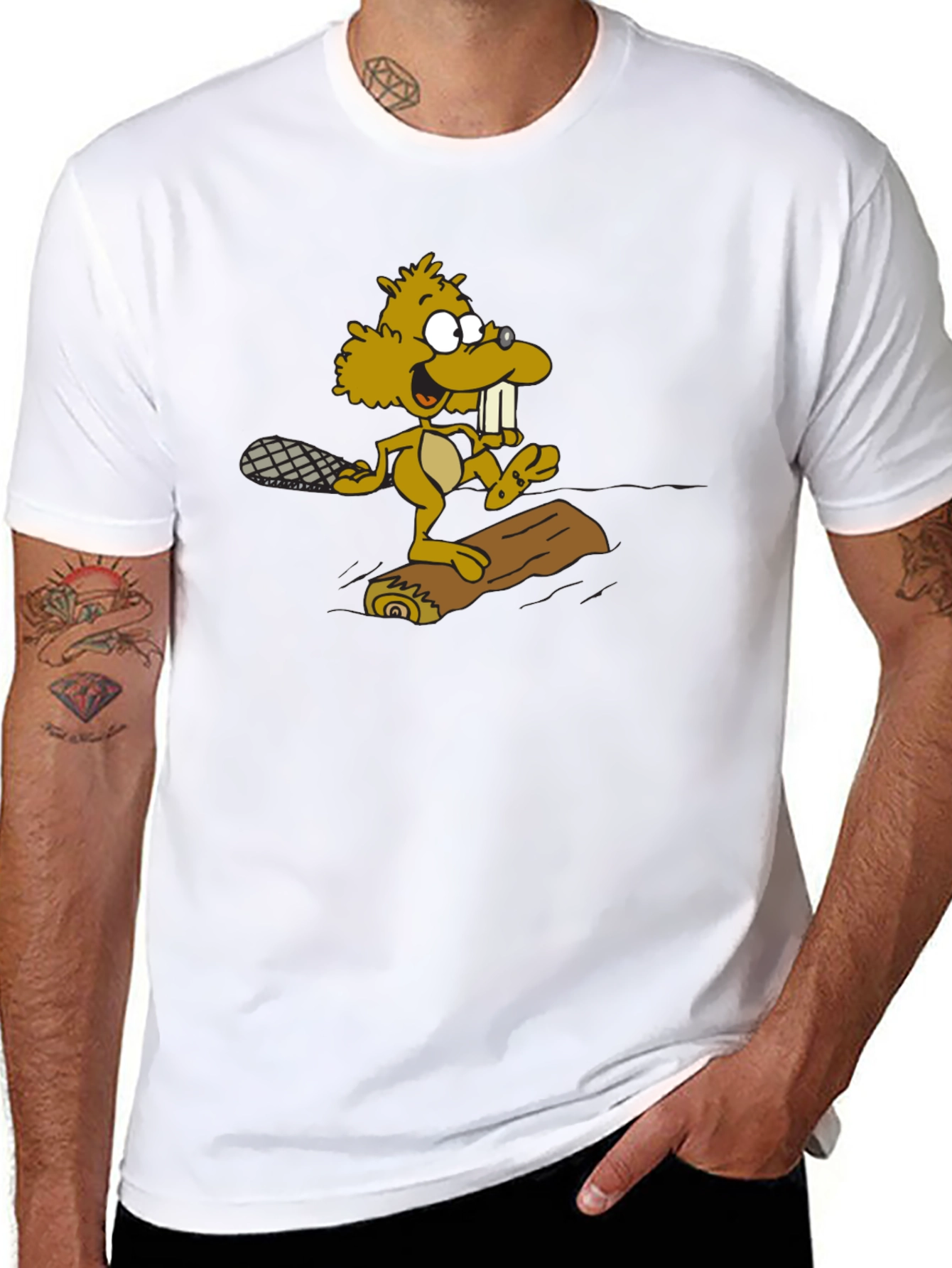 Funny Beaver Cartoon Graphic T-Shirt