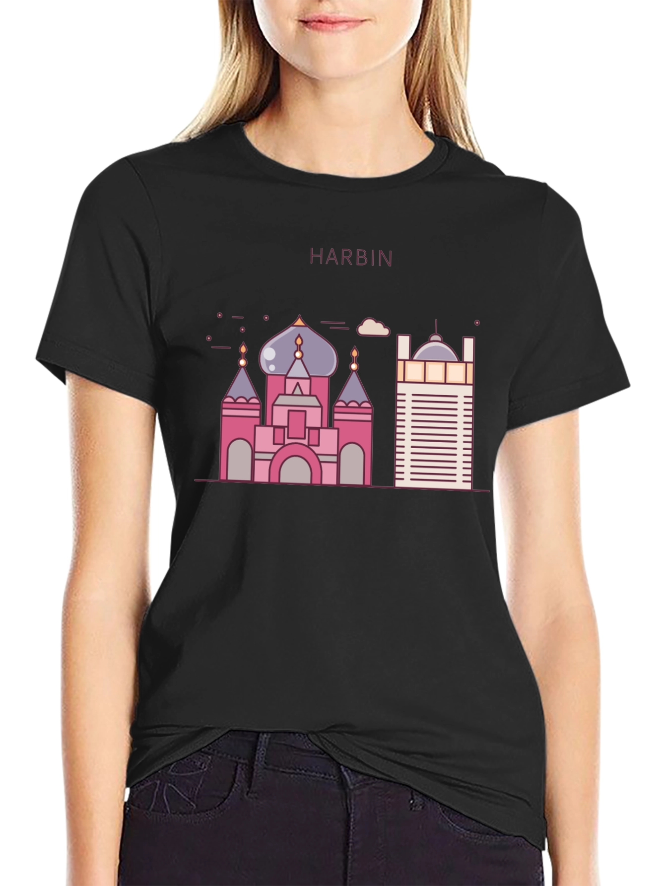 Harbin Landmark Graphic Tee - Black Cotton Blend