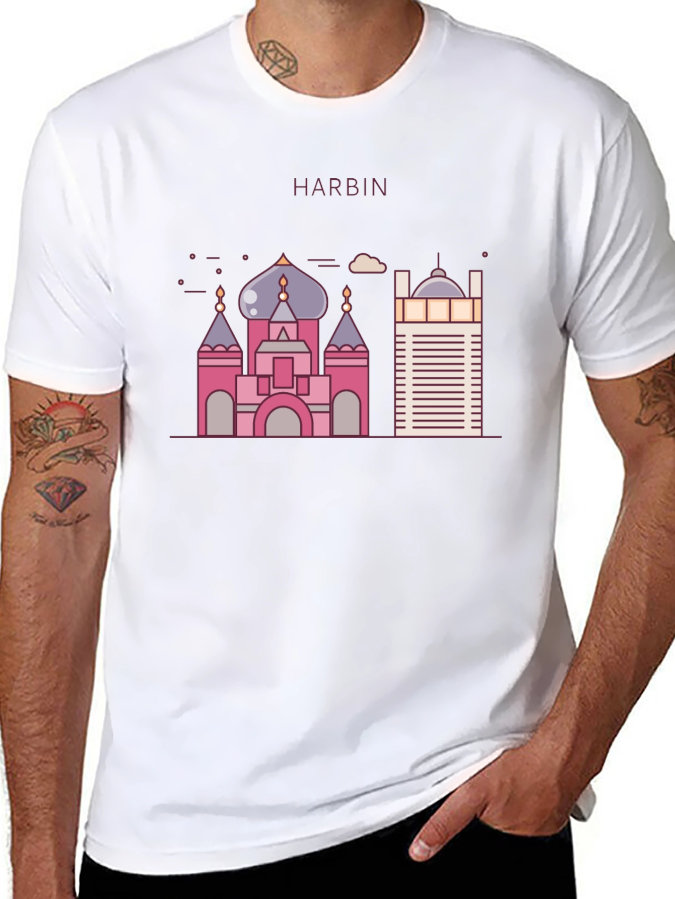 Harbin Landmark Graphic Tee - Black Cotton Blend
