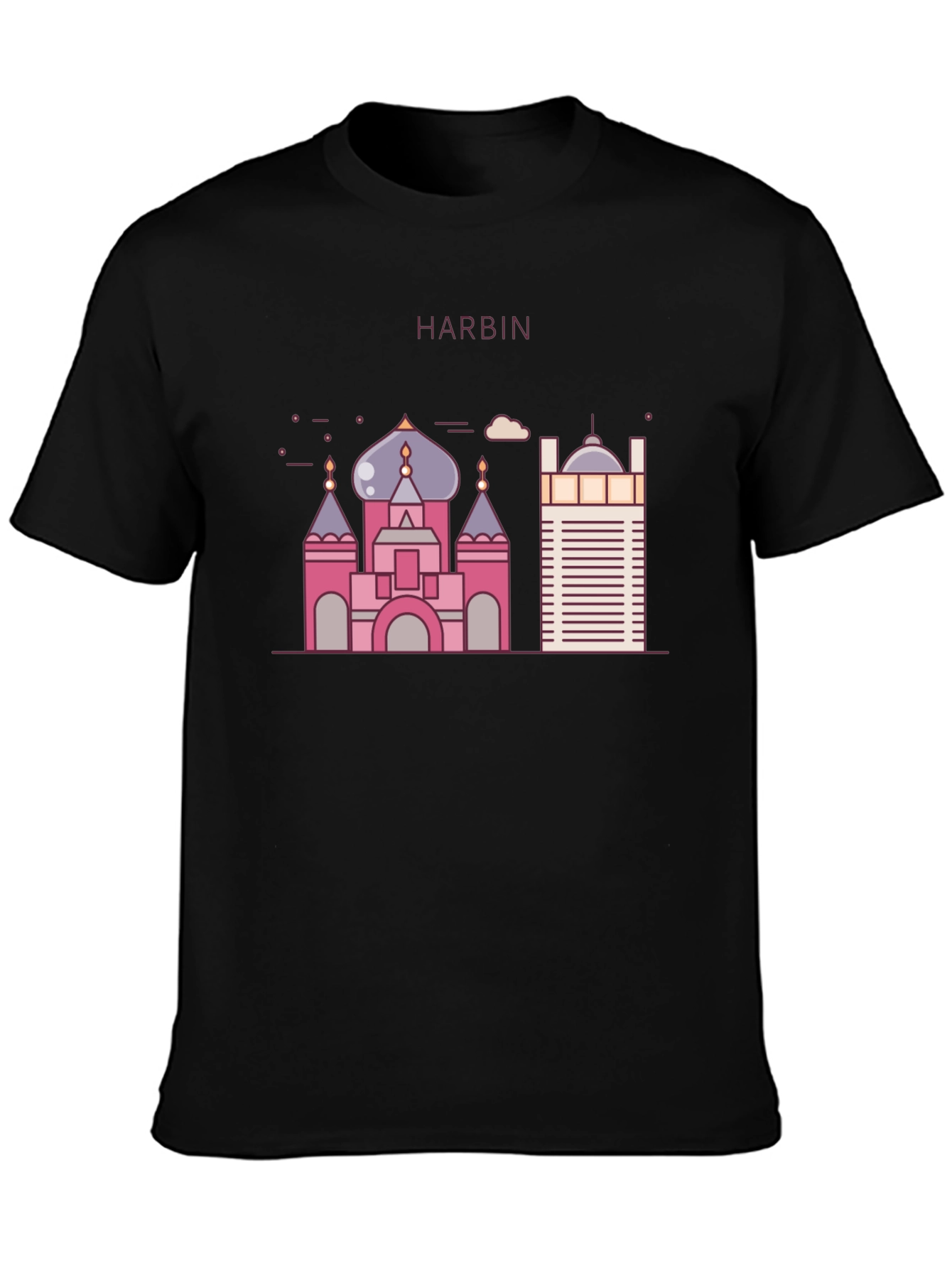 Harbin Landmark Graphic Tee - Black Cotton Blend