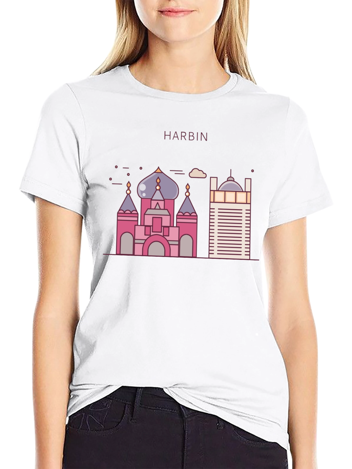 Harbin Landmark Graphic Tee - Black Cotton Blend