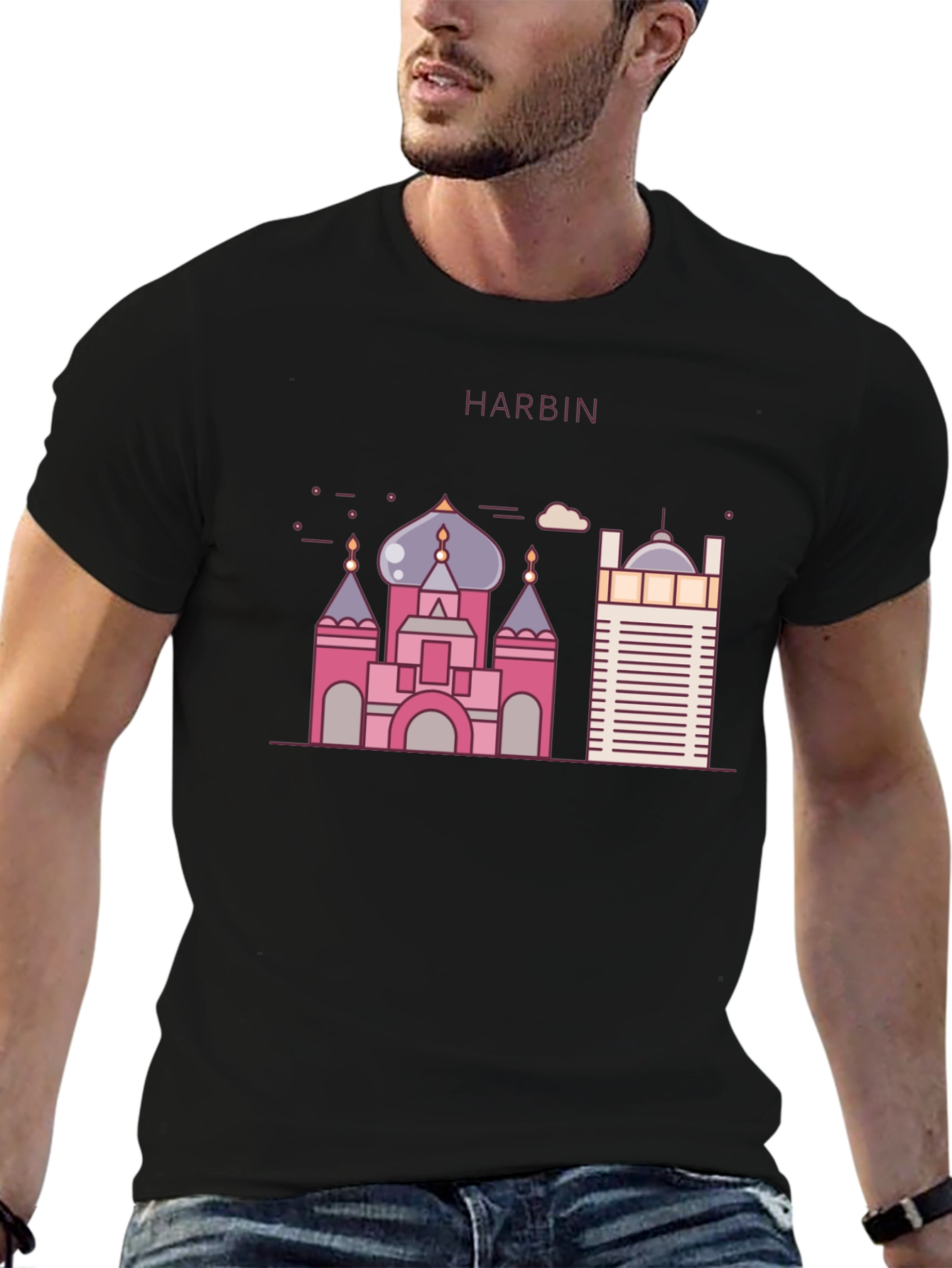 Harbin Landmark Graphic Tee - Black Cotton Blend