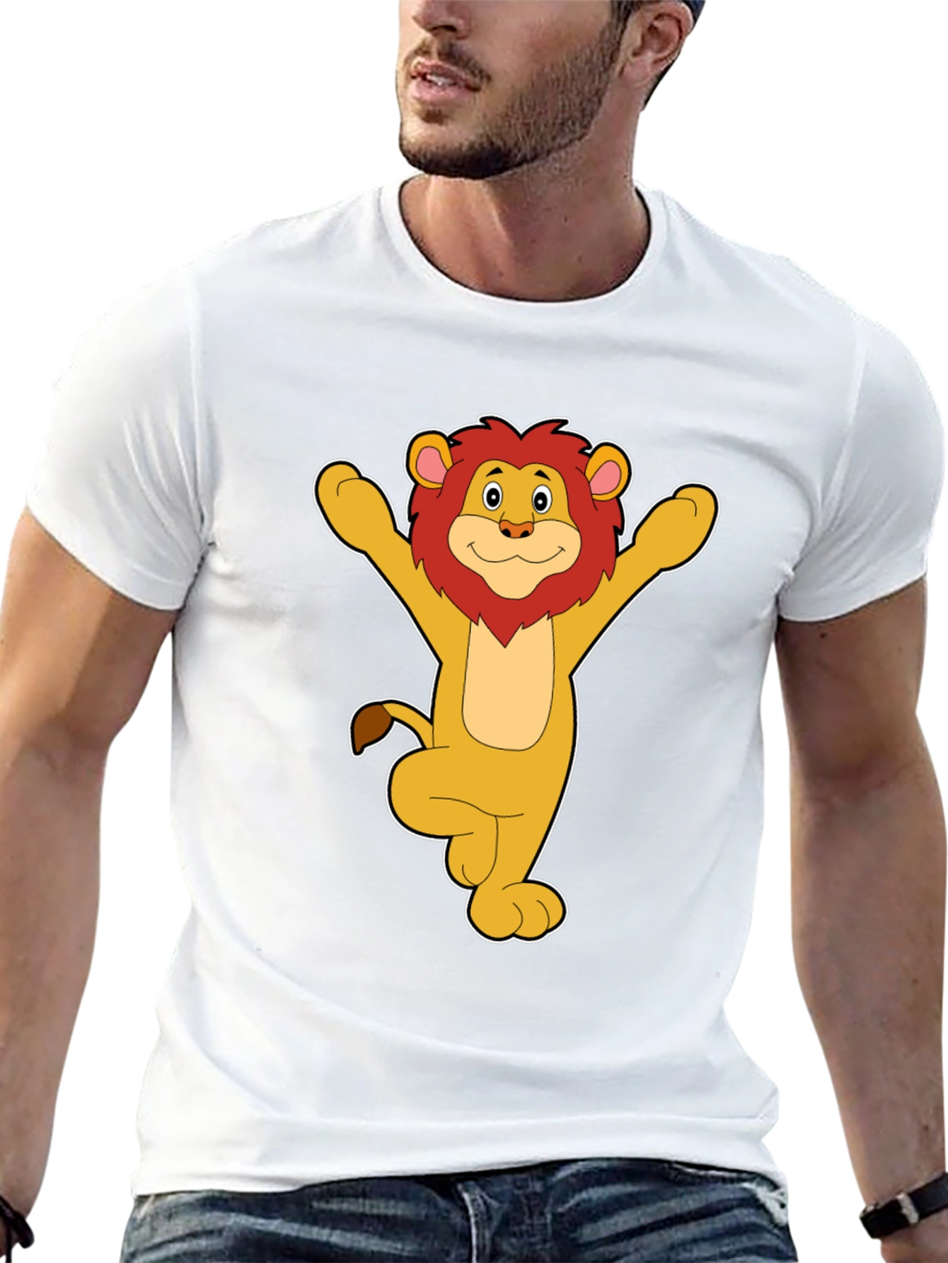 Cartoon Lion Graphic Black T-Shirt