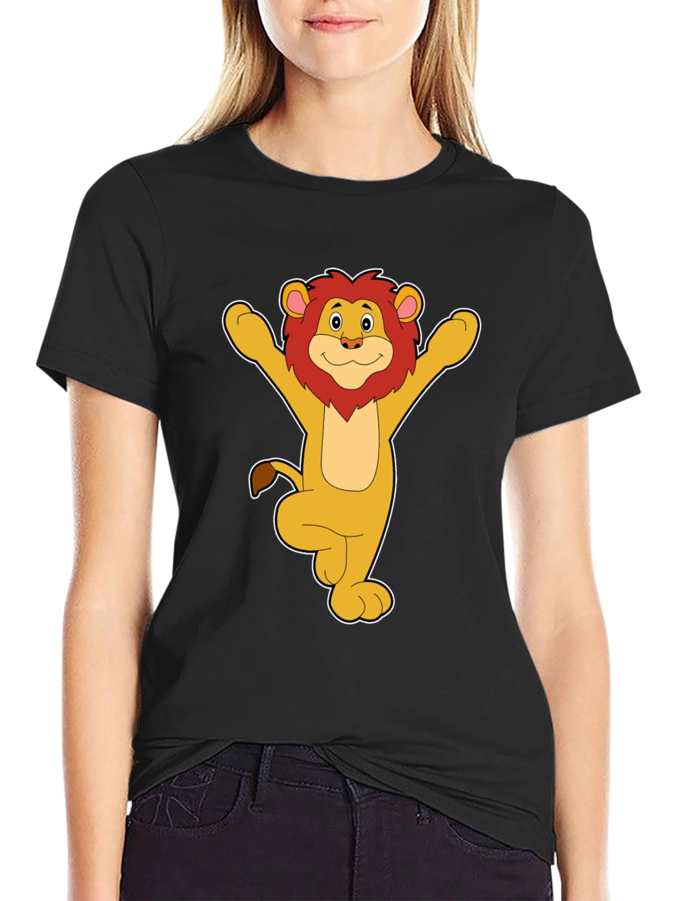 Cartoon Lion Graphic Black T-Shirt