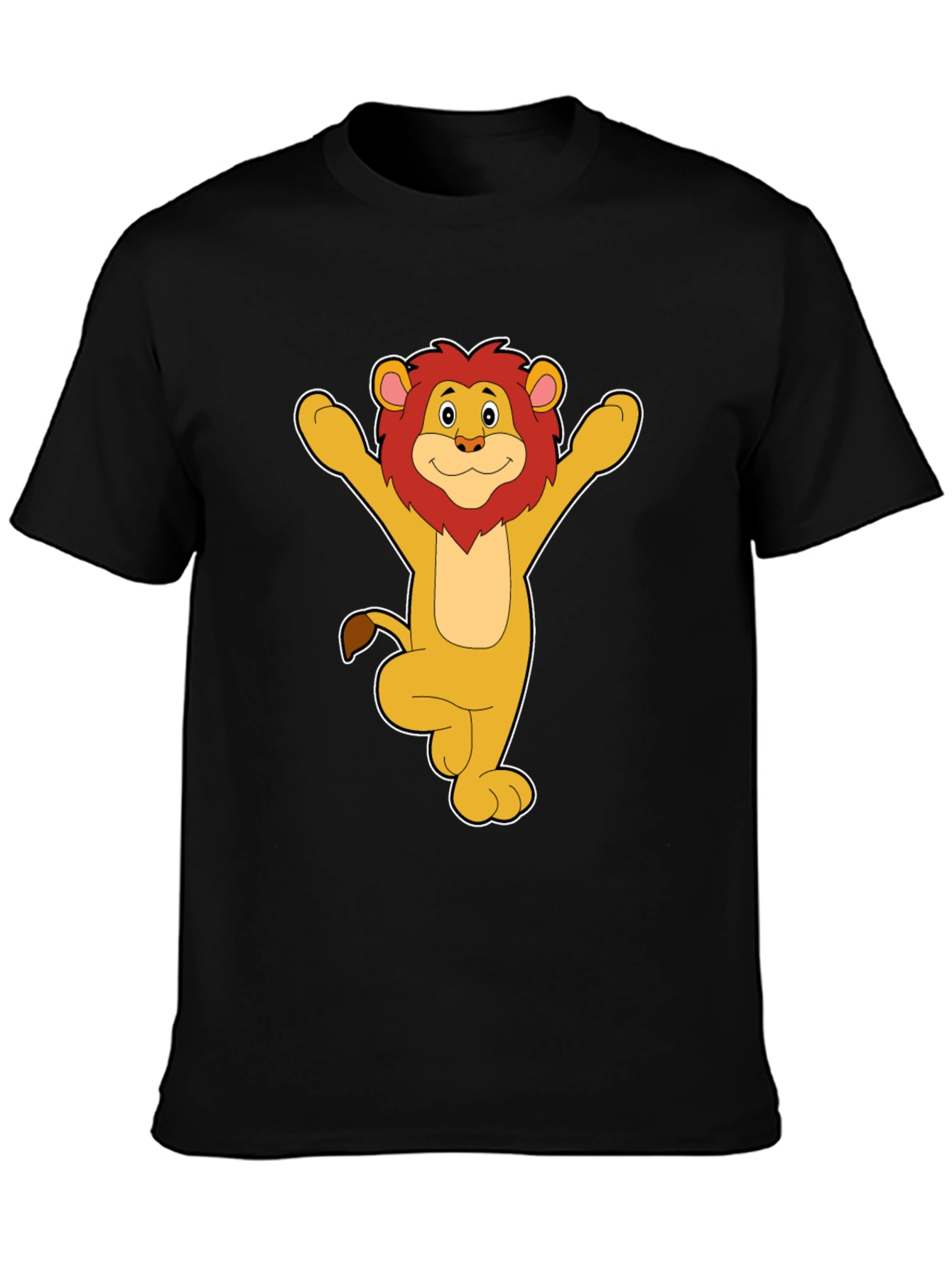 Cartoon Lion Graphic Black T-Shirt