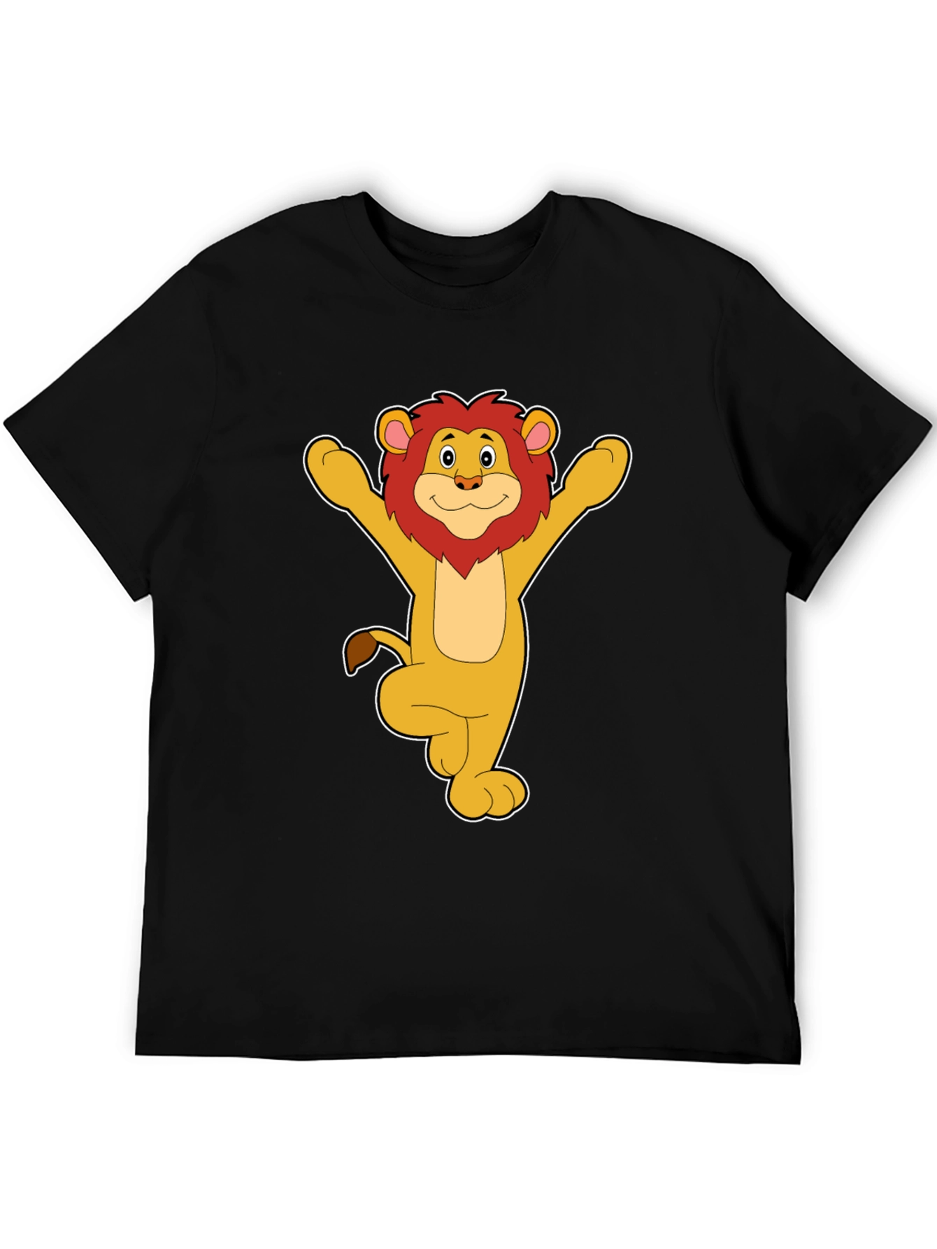 Cartoon Lion Graphic Black T-Shirt