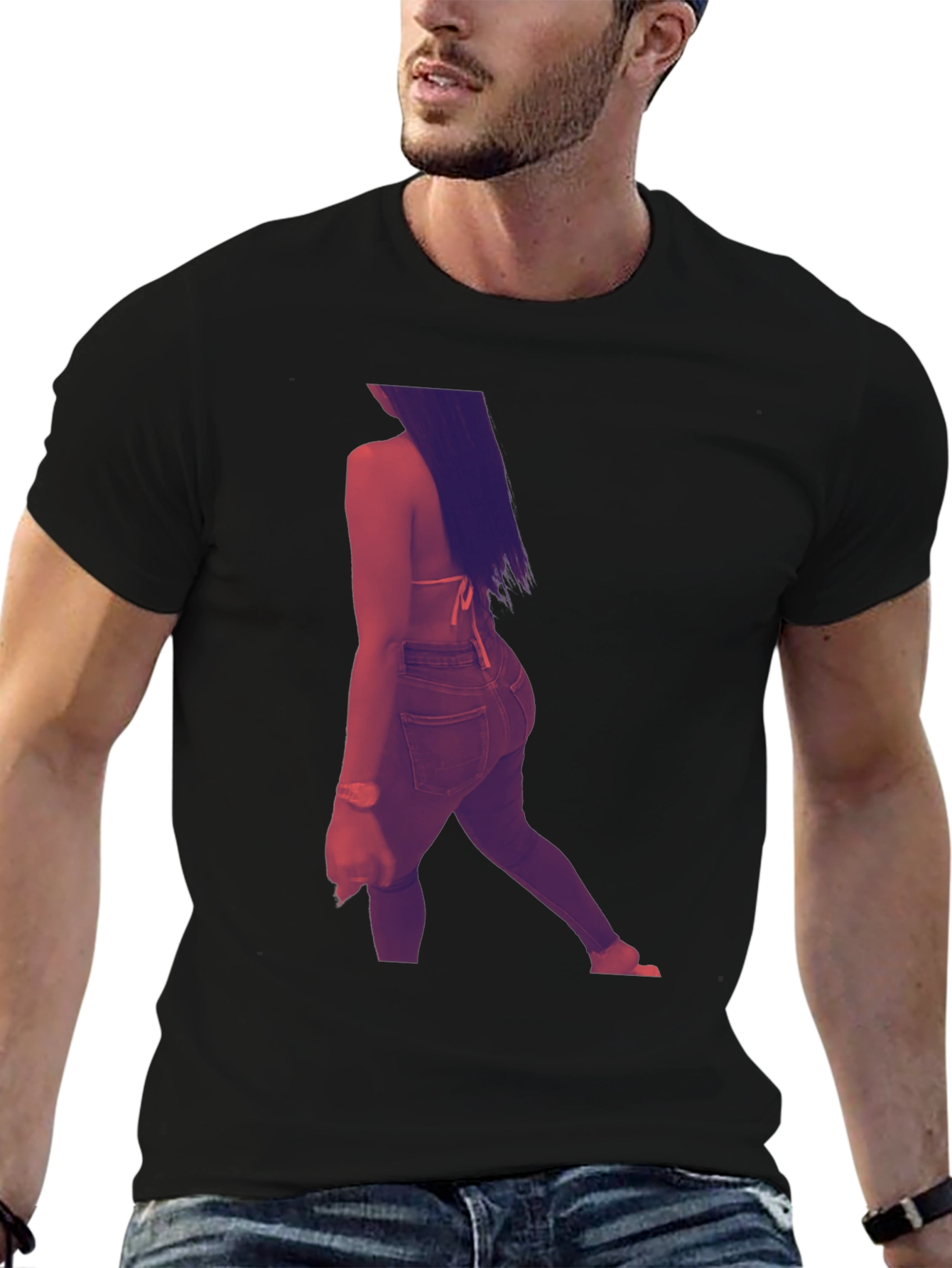 Stylish Black Graphic T-Shirt with Woman Design