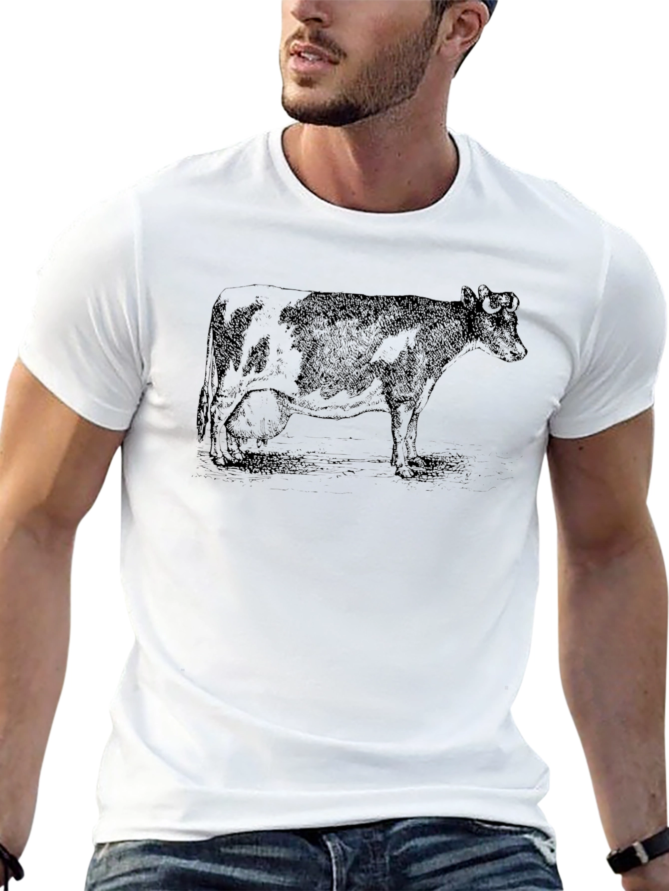 Cow Graphic Print T-Shirt - Black